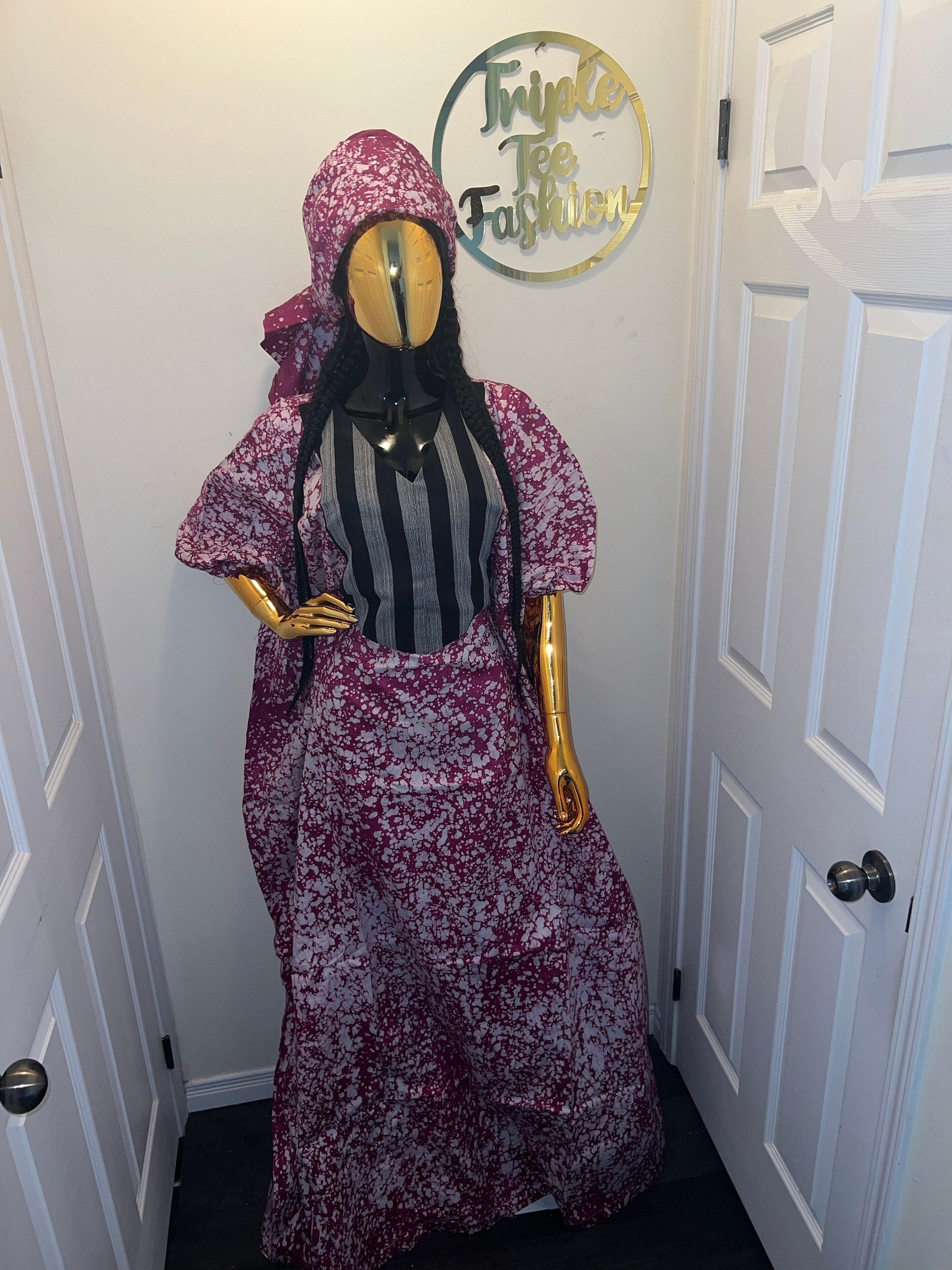 Handmade Adire Batik Boubou Dress | Nigerian Kaftan with Inner Belt