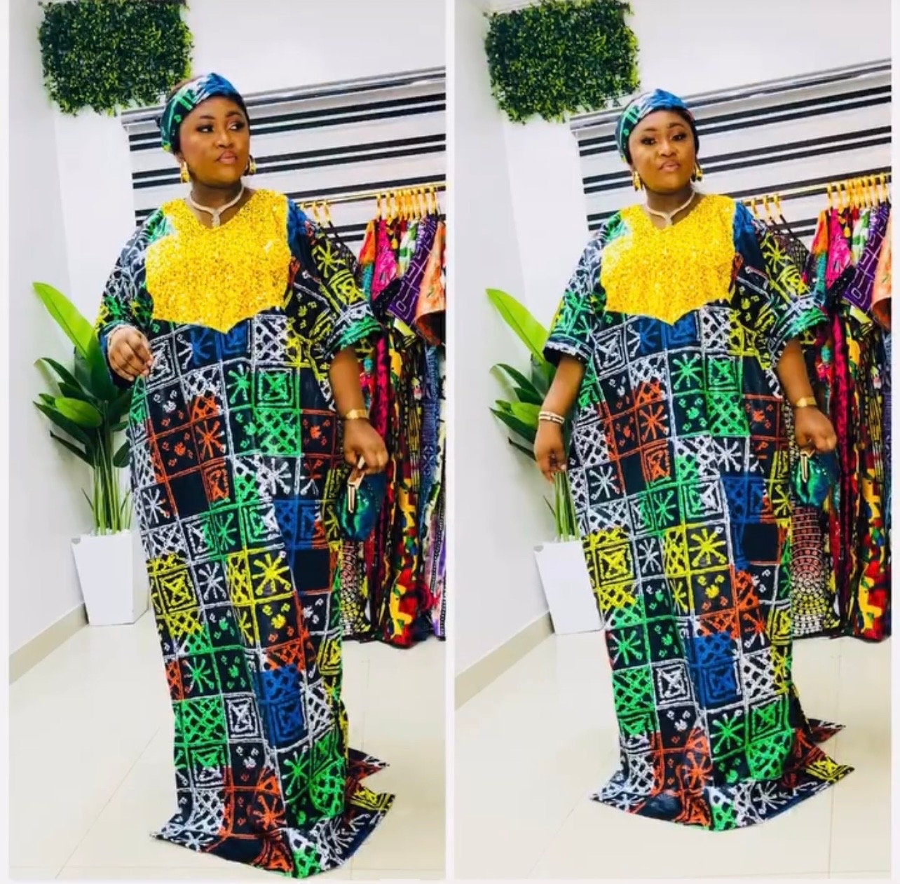 African Print Kampala Boubou Kaftan | Ankara Party Dress (Fits US 8-20)