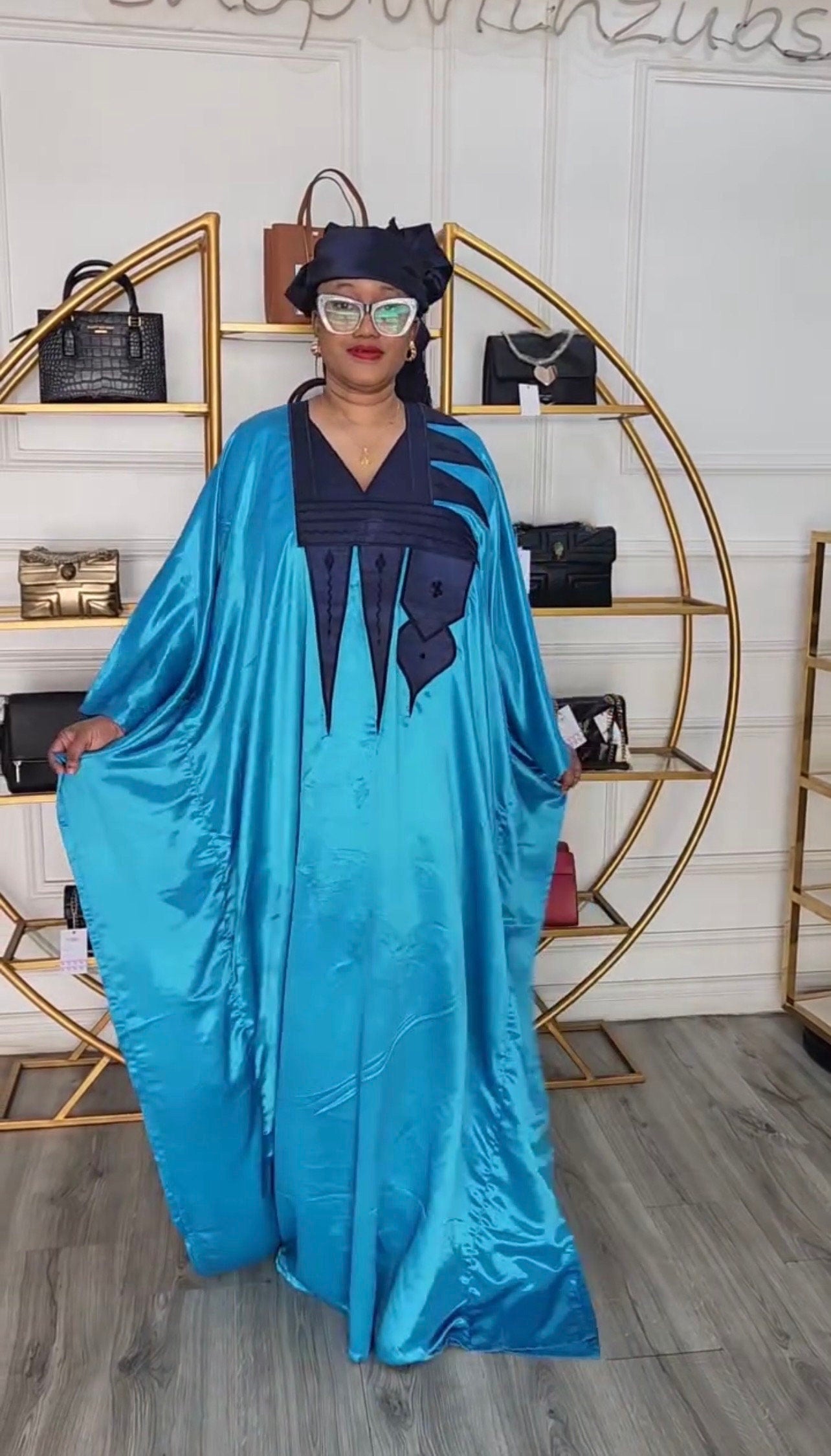 Embroidered Duchess Silk Boubou | African Kaftan Dress with Scarf