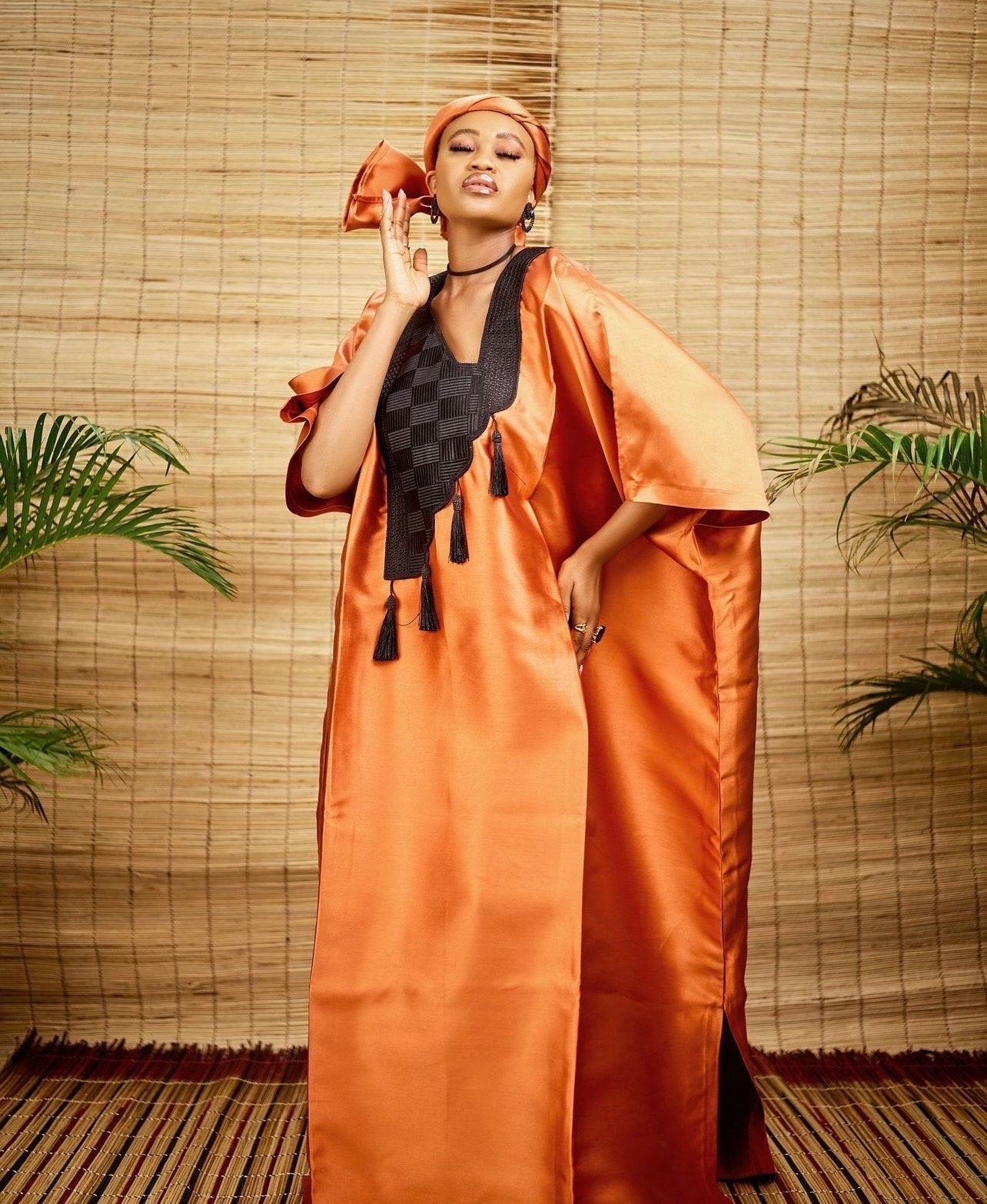 Embroidered Mikado Boubou Kaftan | African Party Dress with Scarf
