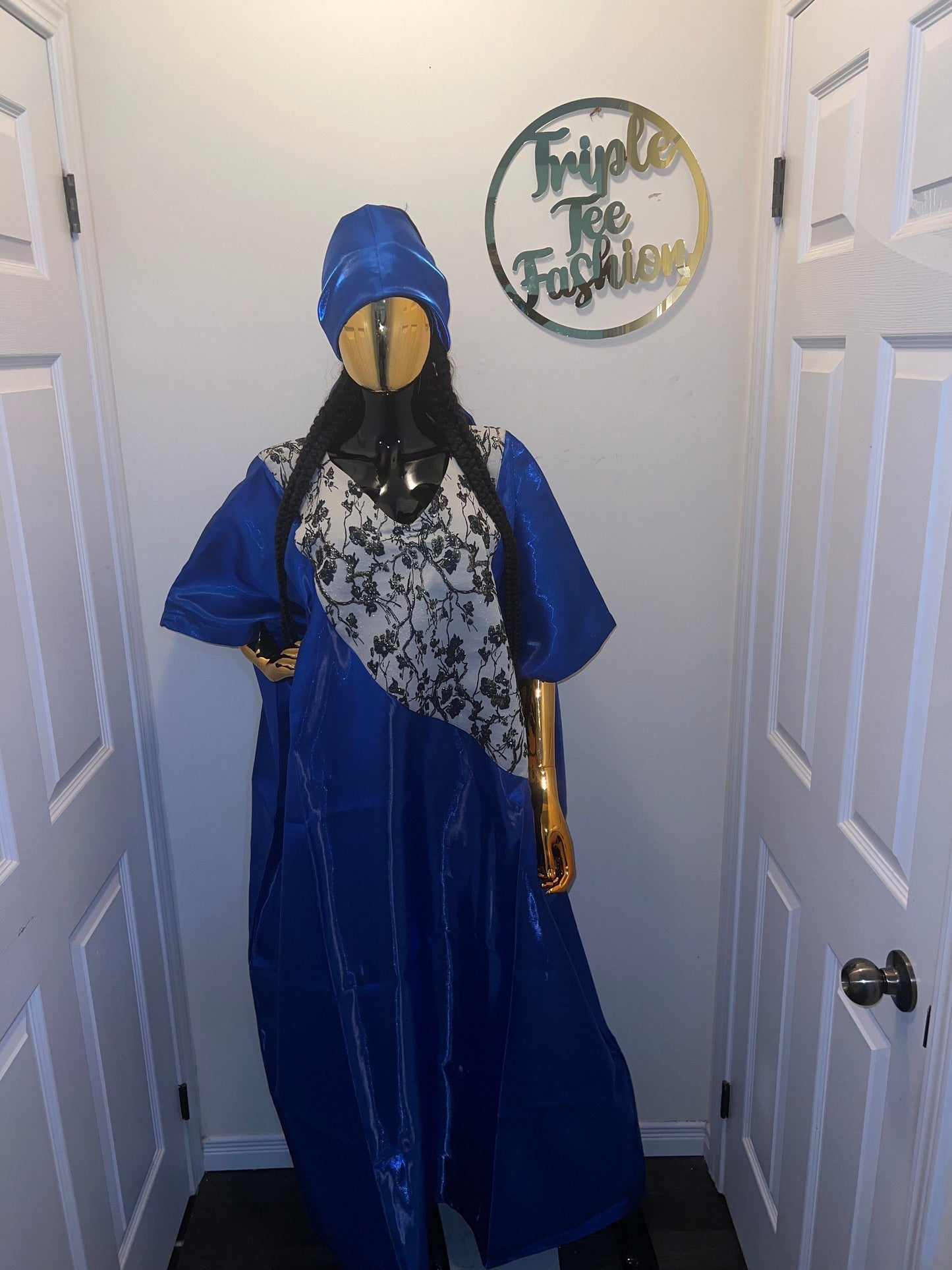 Luxury Mikado Brocade Boubou | African Kaftan Dress with Scarf