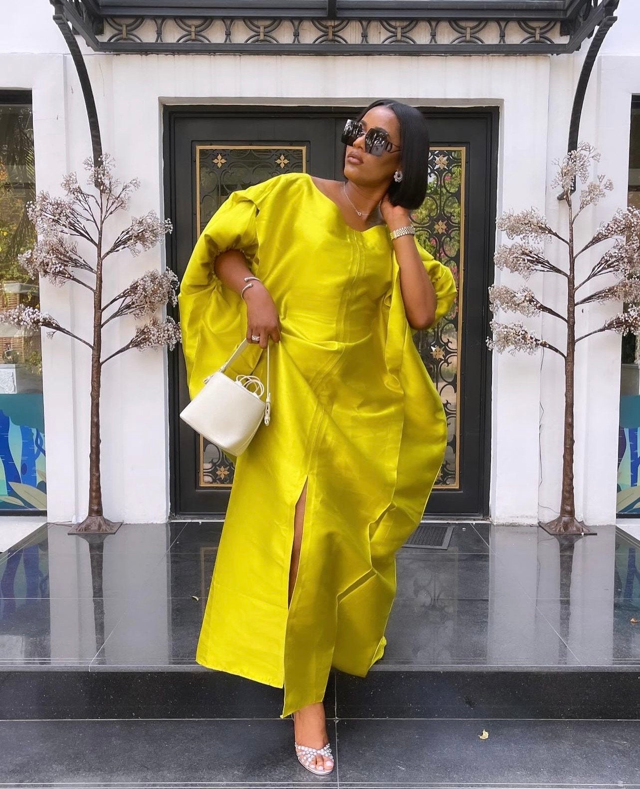Olive Green Mikado Silk Boubou Kaftan | African Party Dress