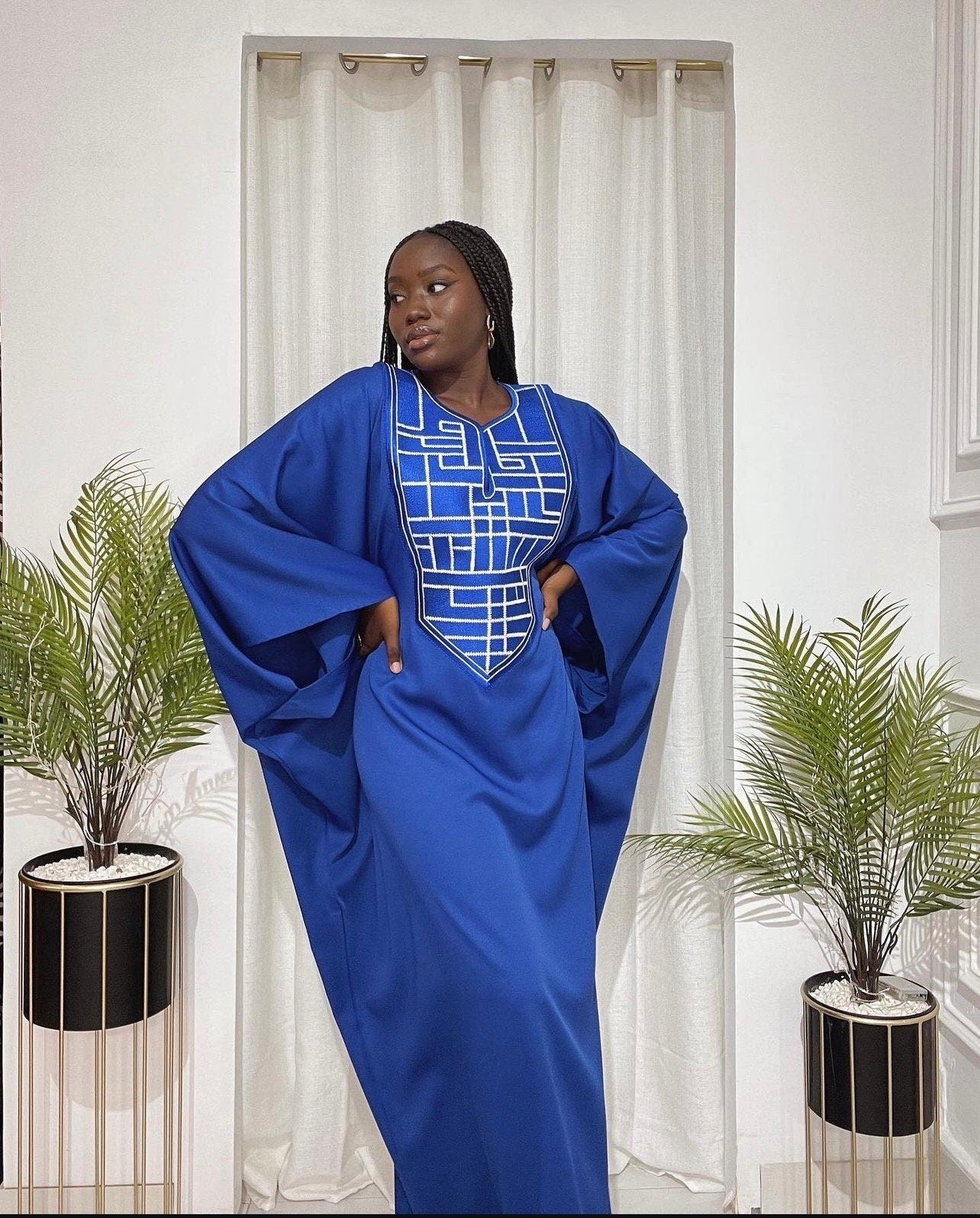 Embroidered Crepe Kaftan Dress | African Boubou, Modest Party Gown