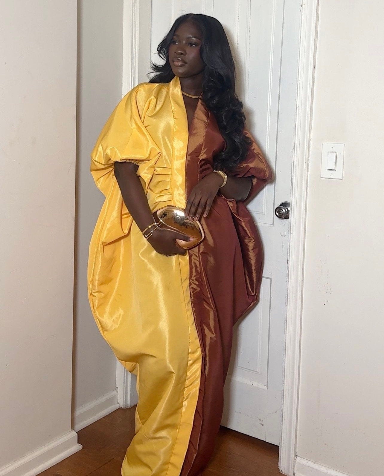 Two-Tone Liquid Mikado Boubou | Nigerian Kaftan Dress