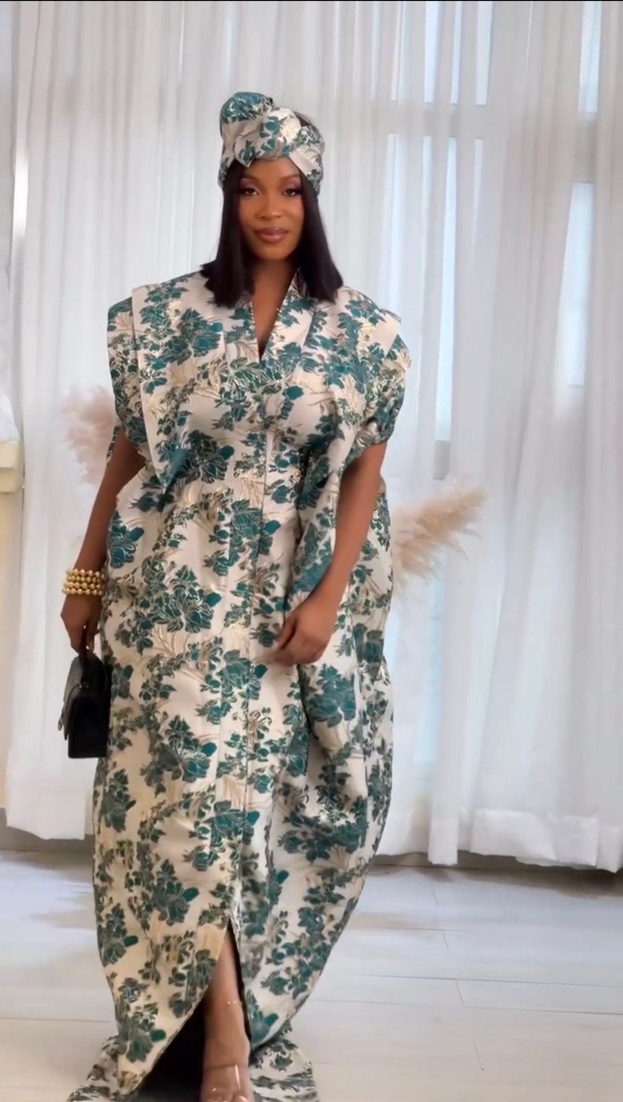 European Brocade Boubou Dress | Ankara Kaftan with Scarf