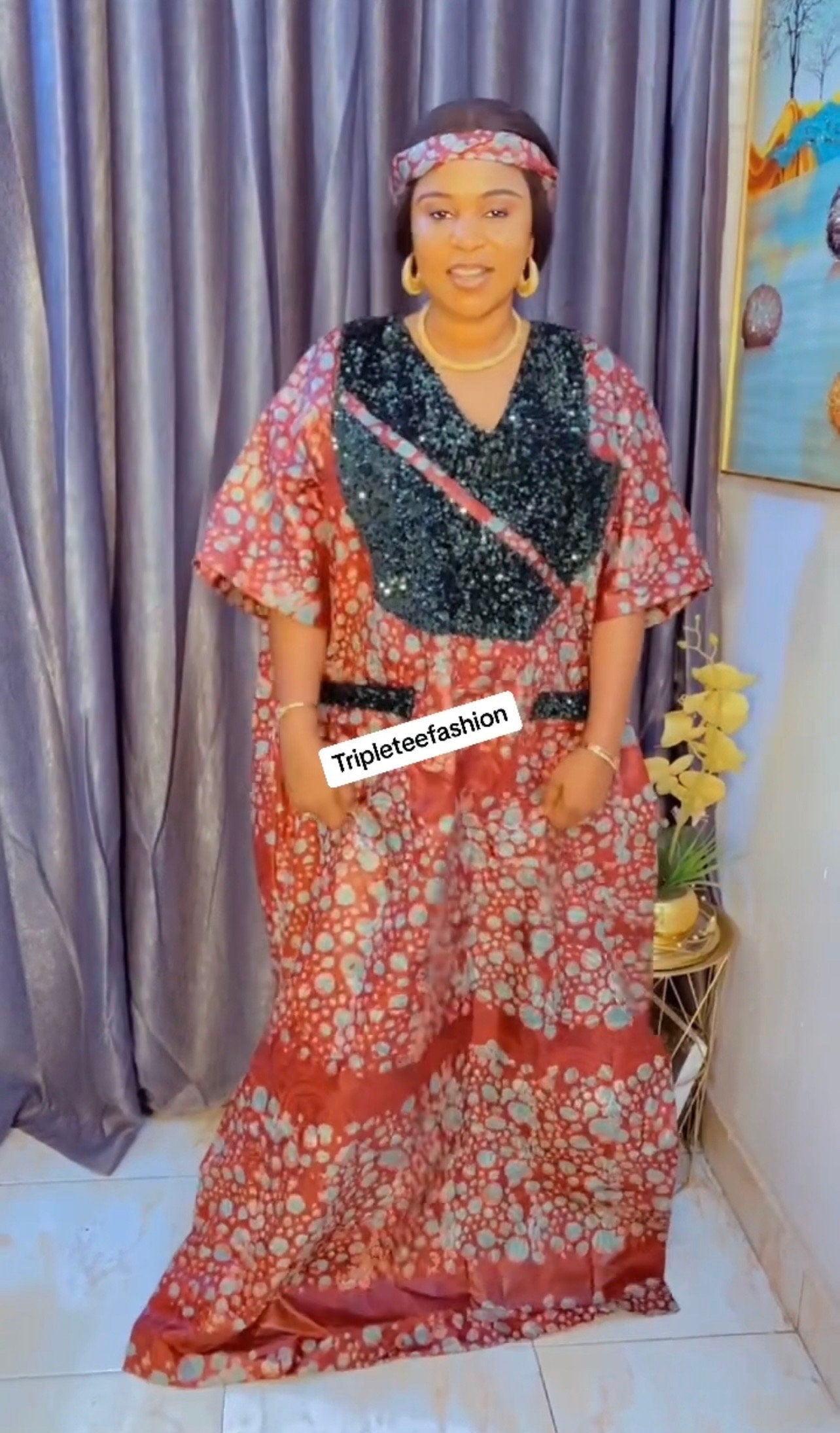 Sequin Kampala Cotton Boubou Kaftan | Plus Size African Dress