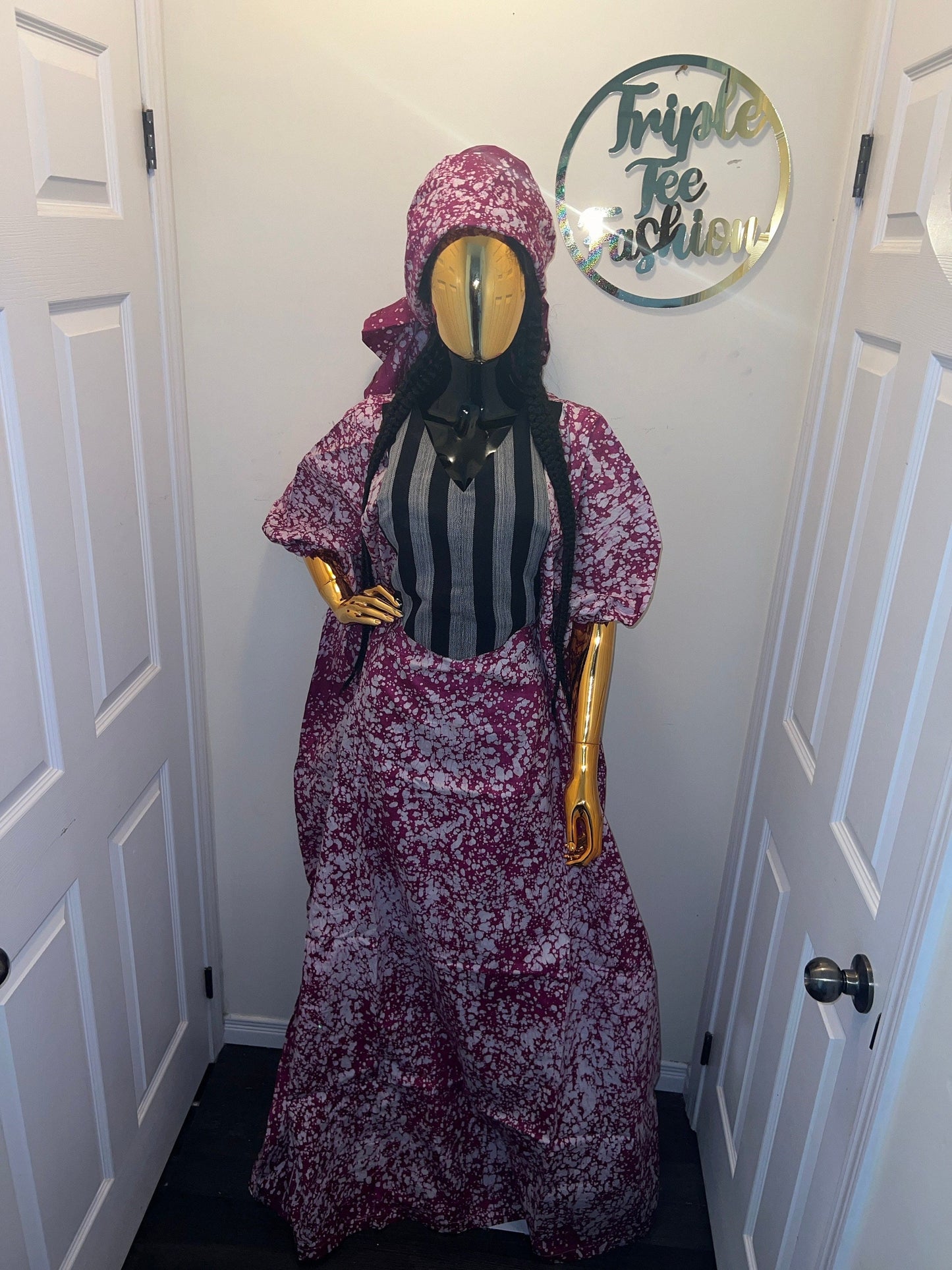 Handmade Adire Batik Boubou Dress | Nigerian Kaftan with Inner Belt