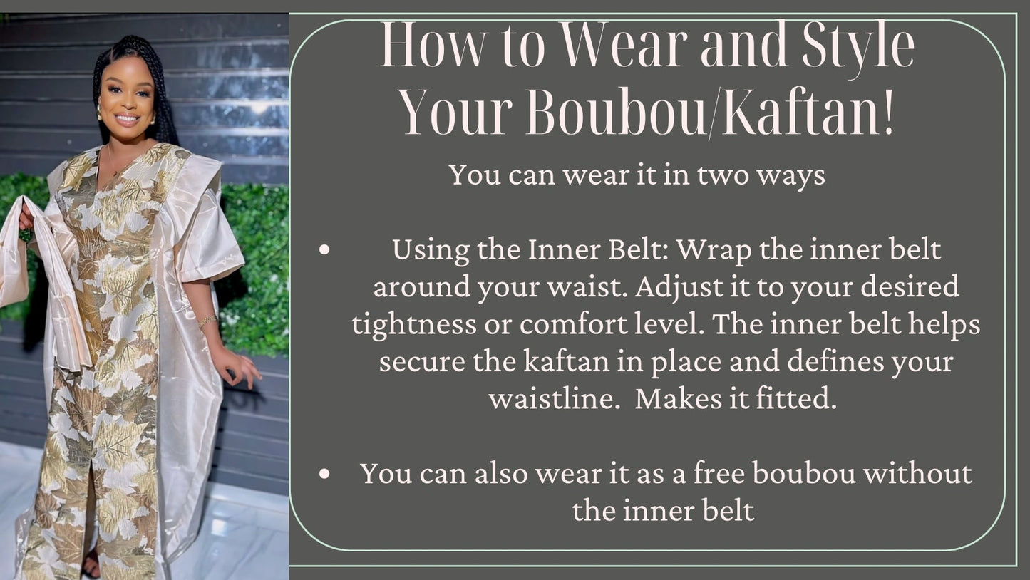 European Brocade Mikado Boubou | African Kaftan Dress, Headband