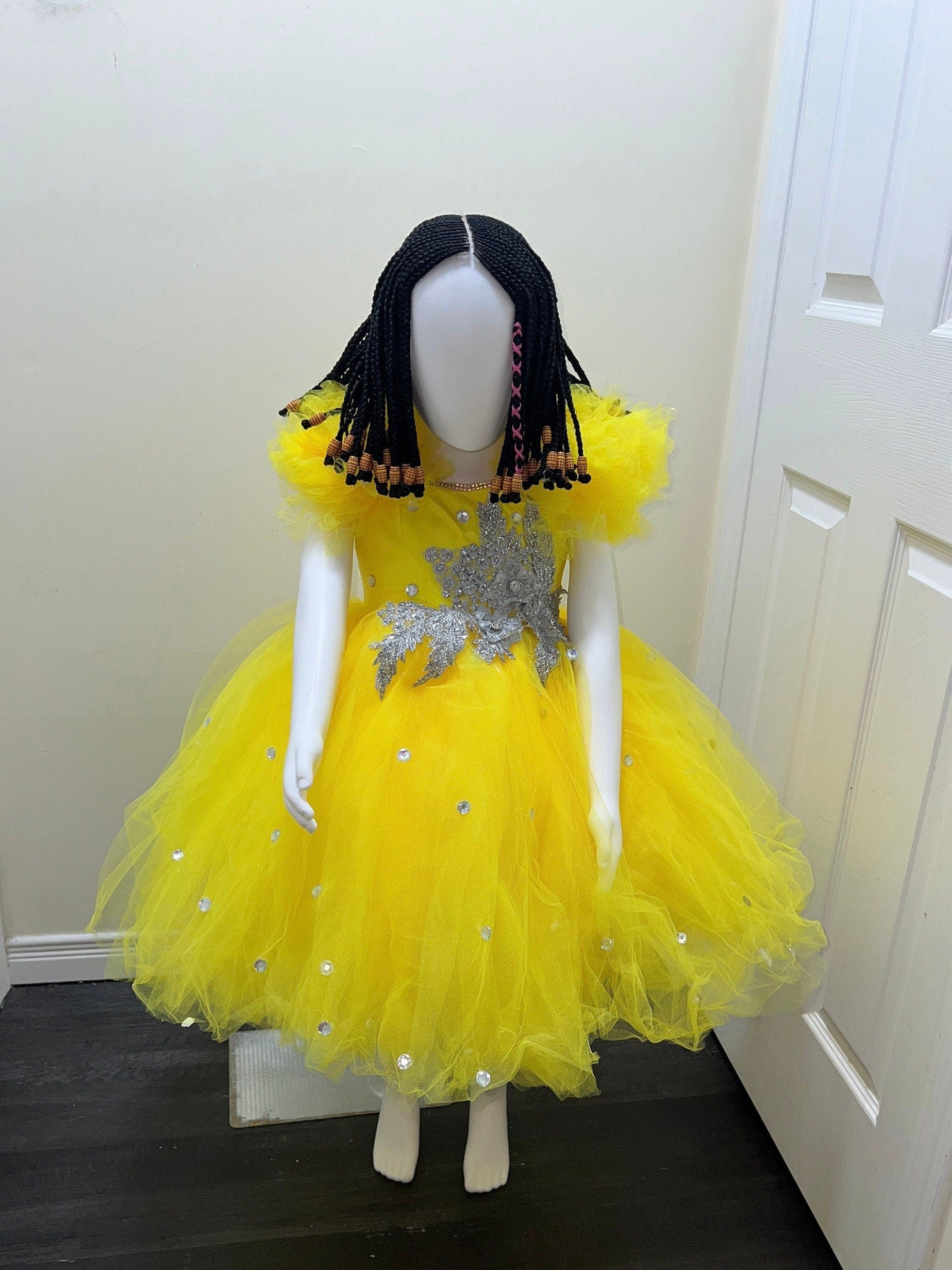 Baby Girl Birthday Ballgown | Yellow Tulle Flower Girl Dress