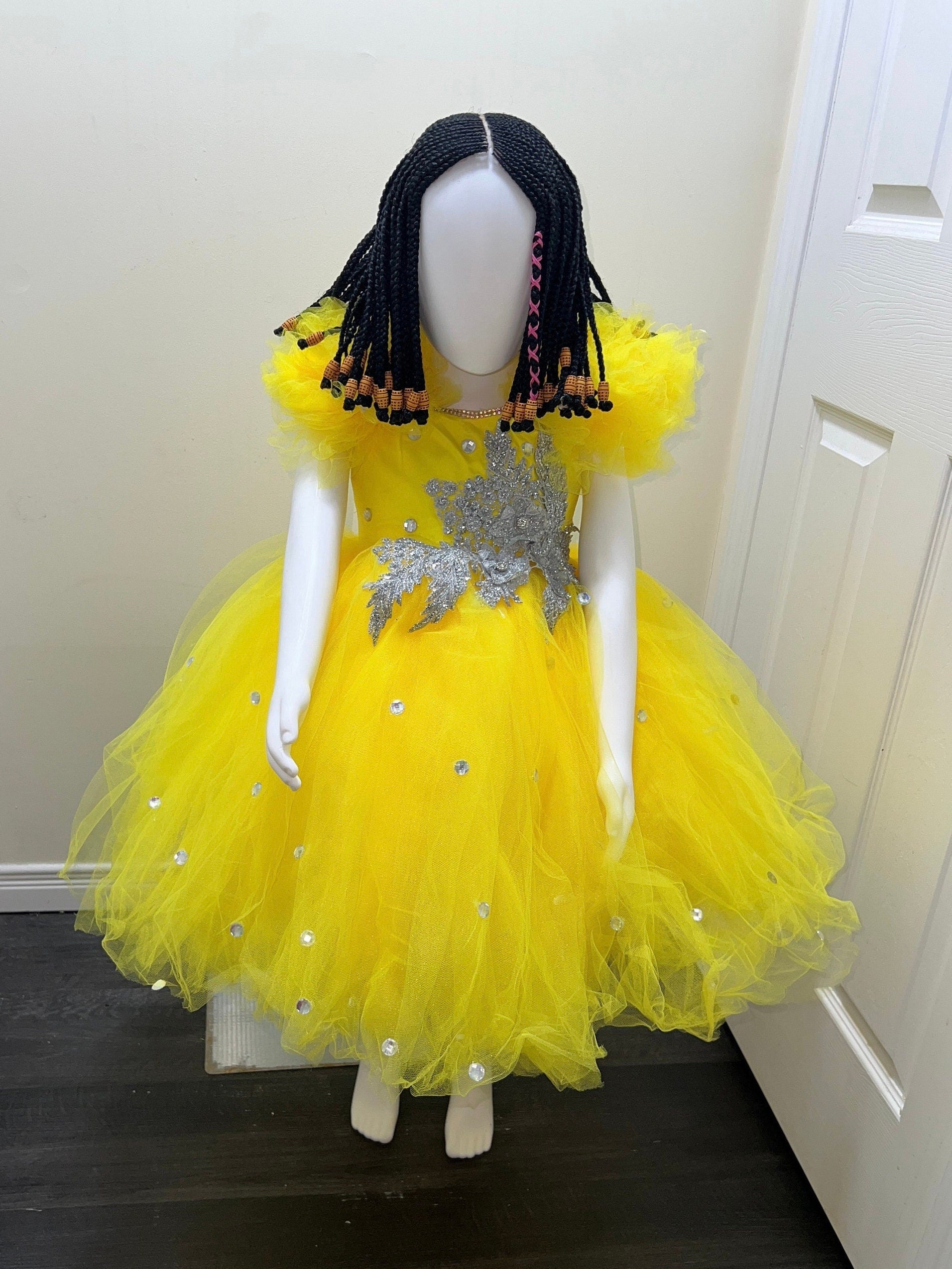 Baby Girl Birthday Ballgown | Yellow Tulle Flower Girl Dress