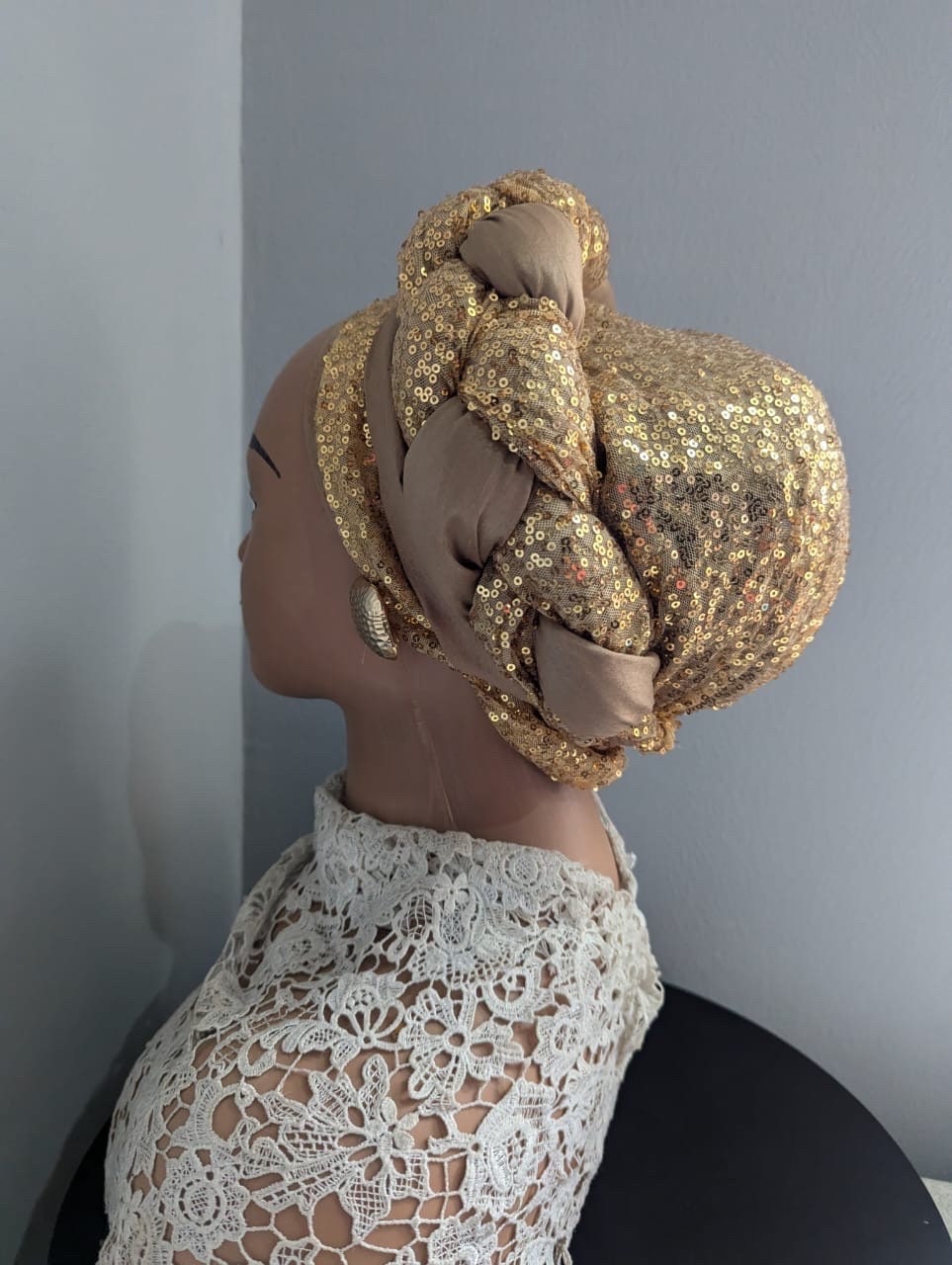 Luxury Sequin Turban Hat | Pre-Tied Braid Headtie