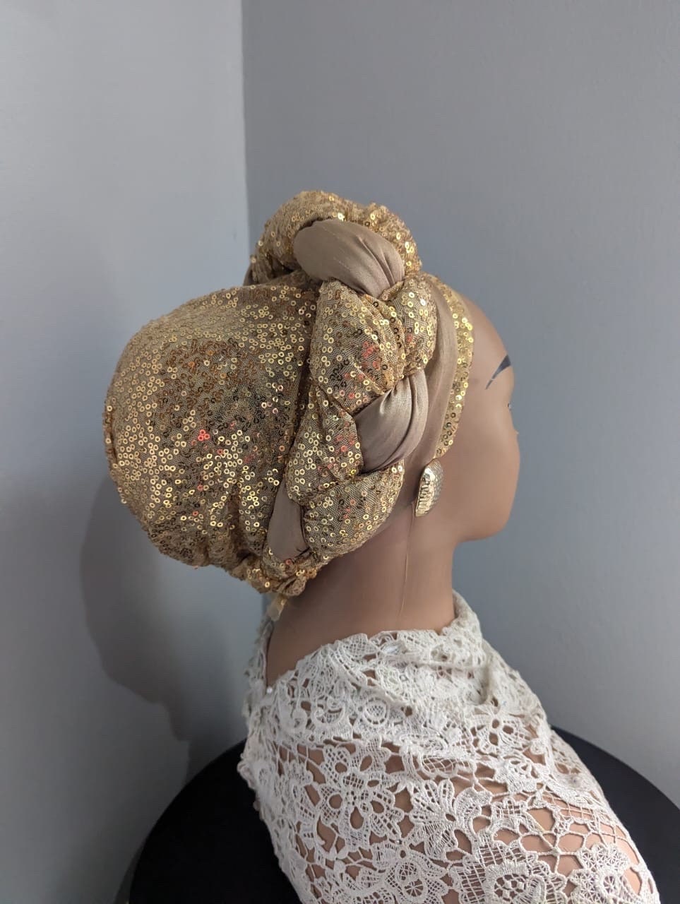 Luxury Sequin Turban Hat | Pre-Tied Braid Headtie