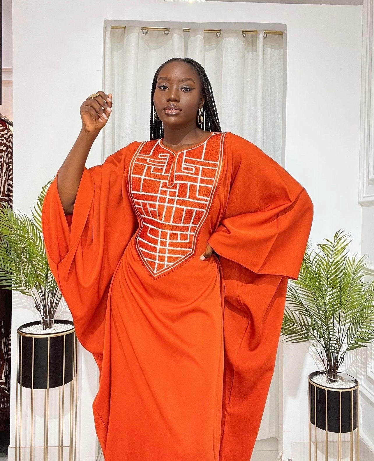 Embroidered Crepe Kaftan Dress | African Boubou, Modest Party Gown
