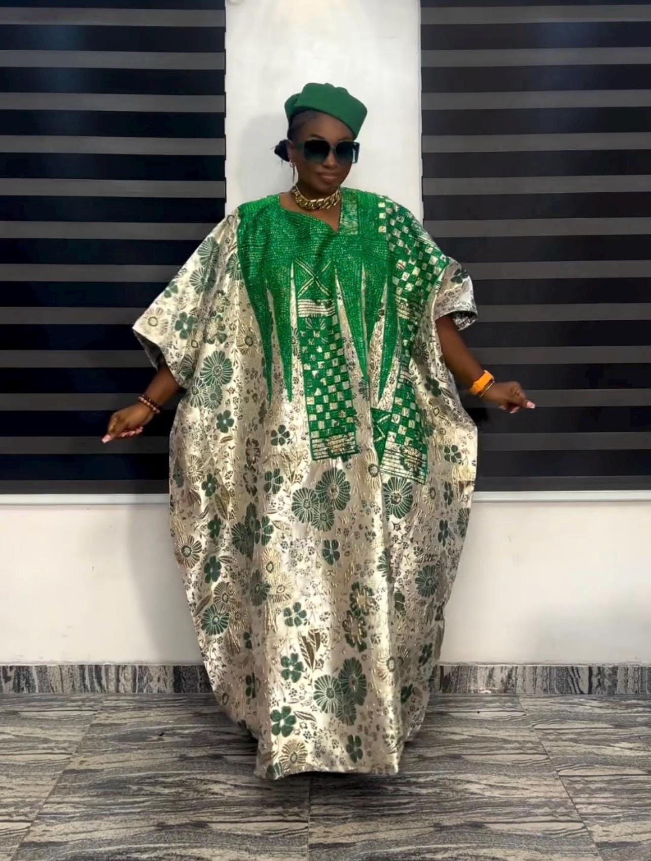European Damask Brocade Agbada Dress with Matching Scarf