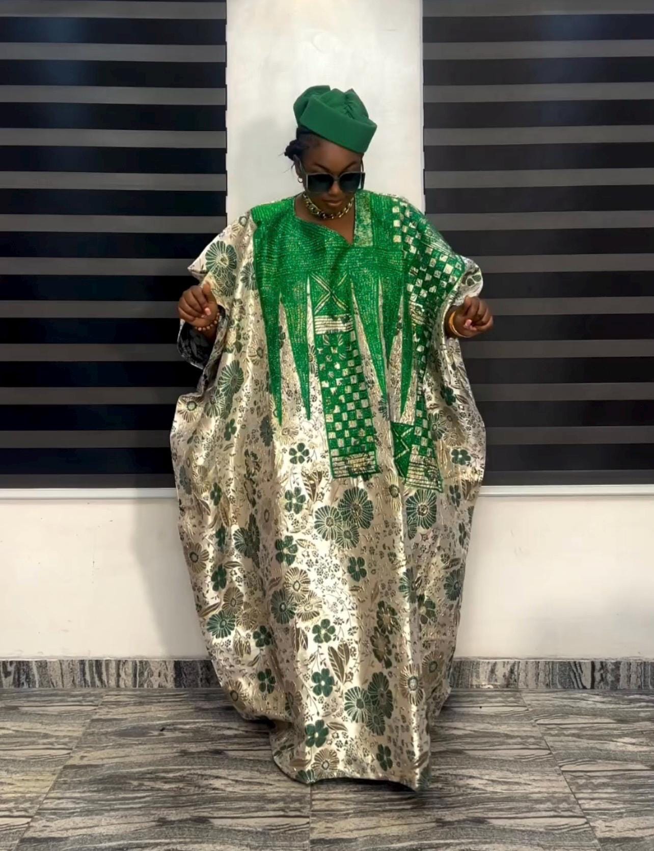 European Damask Brocade Agbada Dress with Matching Scarf