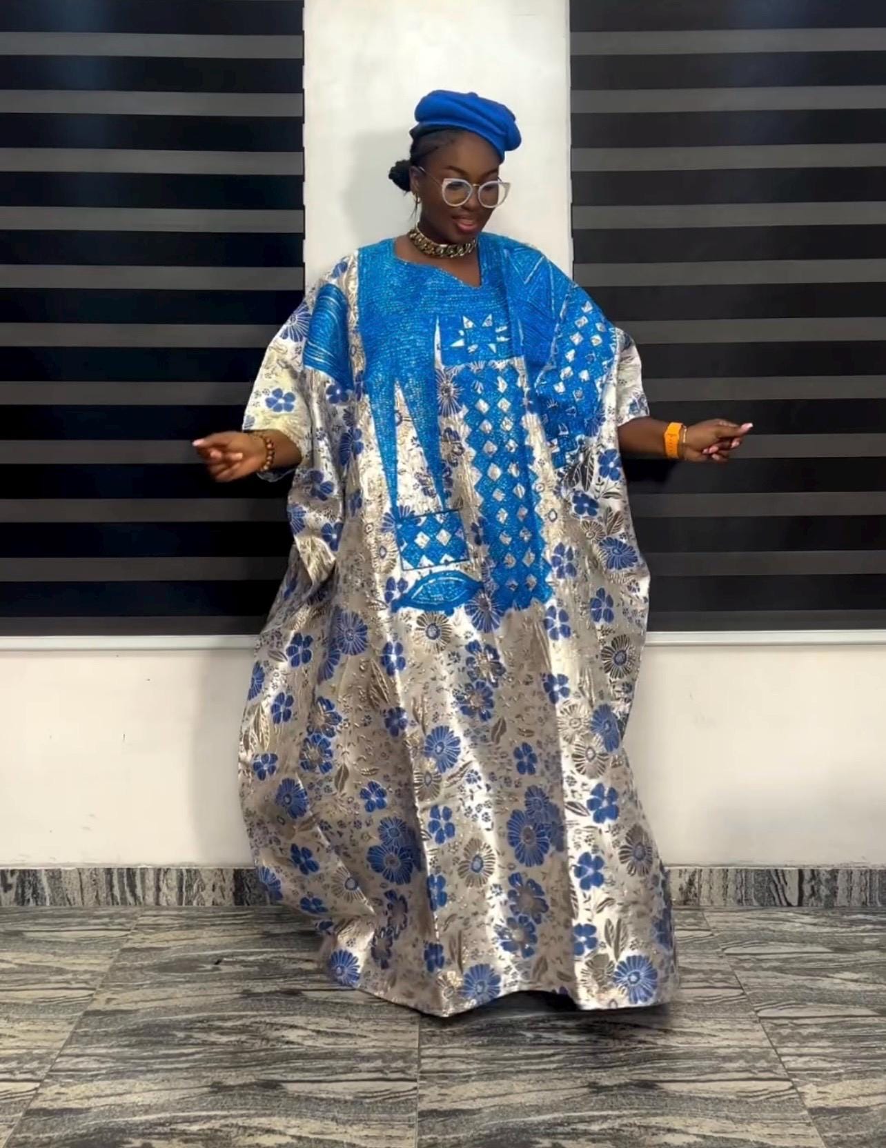 Damask Brocade Agbada Dress with Tinko Embroidery | Nigerian Fashion