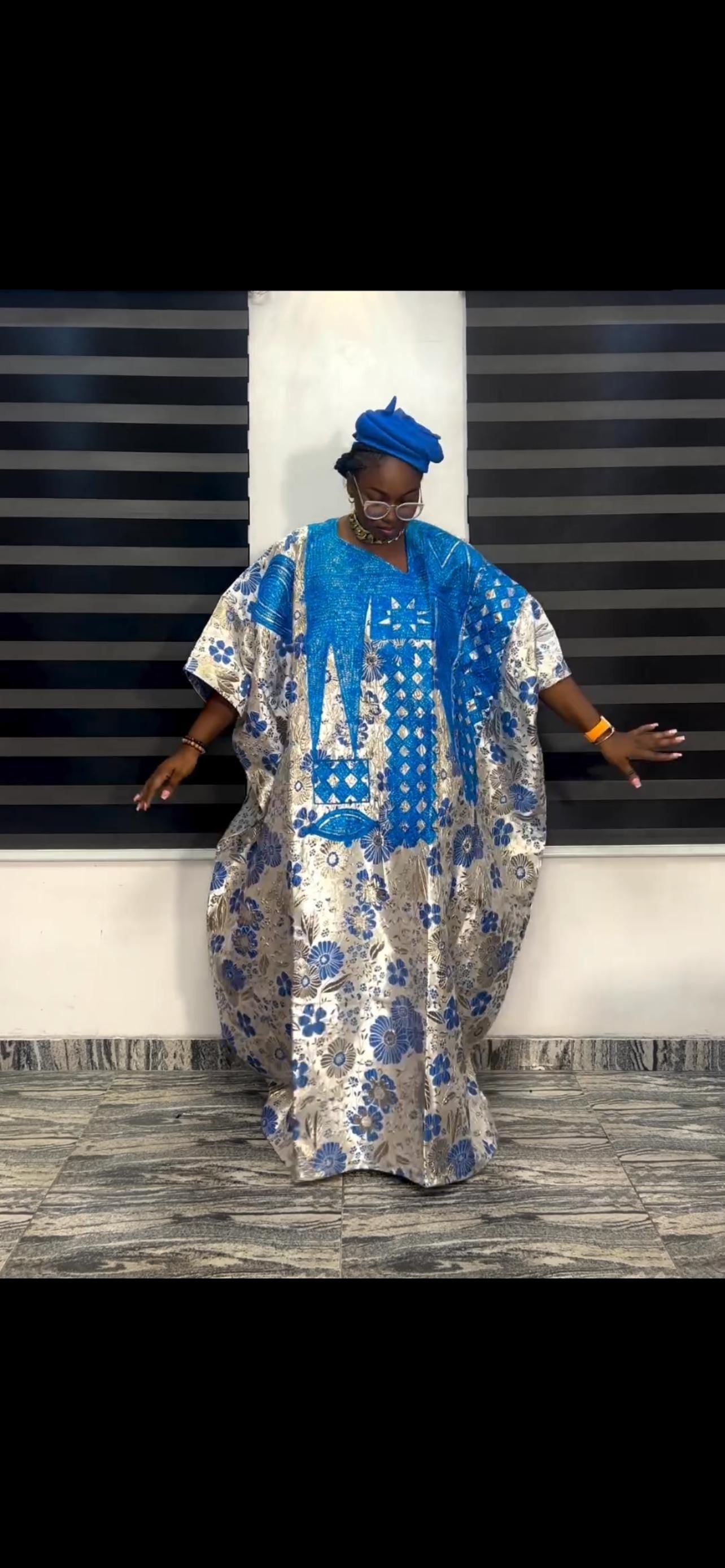 Damask Brocade Agbada Dress with Tinko Embroidery | Nigerian Fashion
