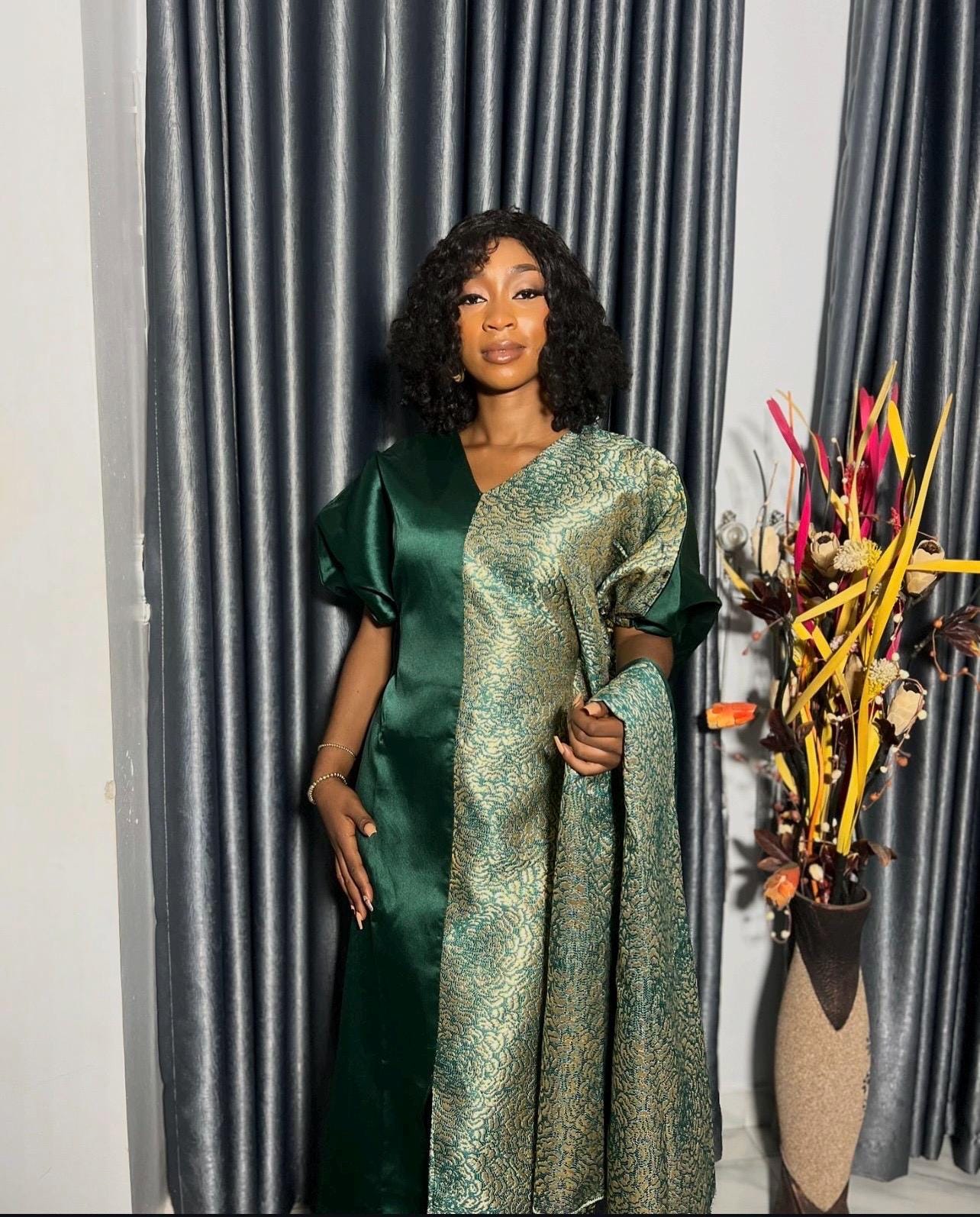Mikado Brocade Boubou Kaftan | Nigerian Dress with Scarf