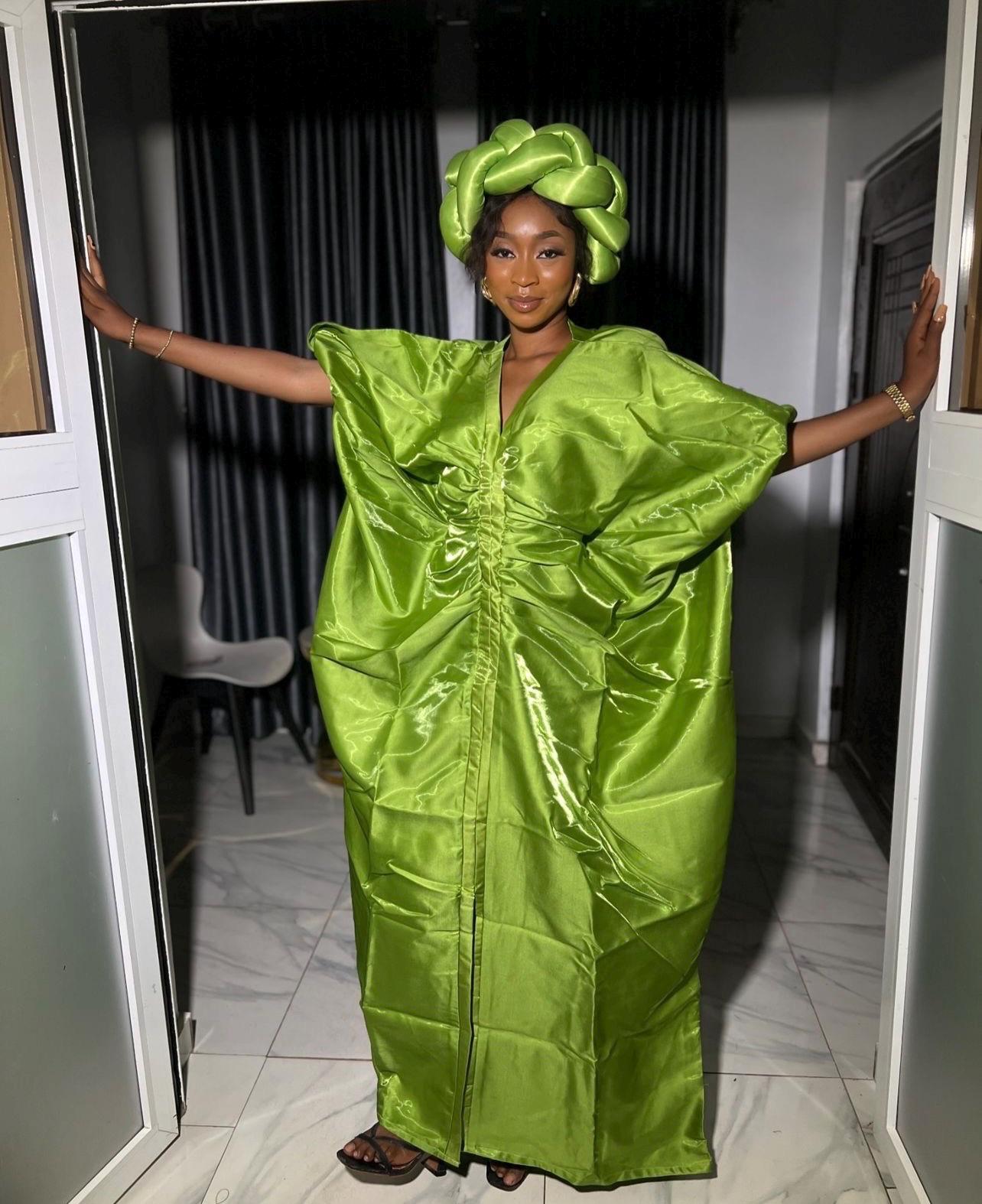 Liquid Mikado African Boubou | Nigerian Kaftan Dress + Headband