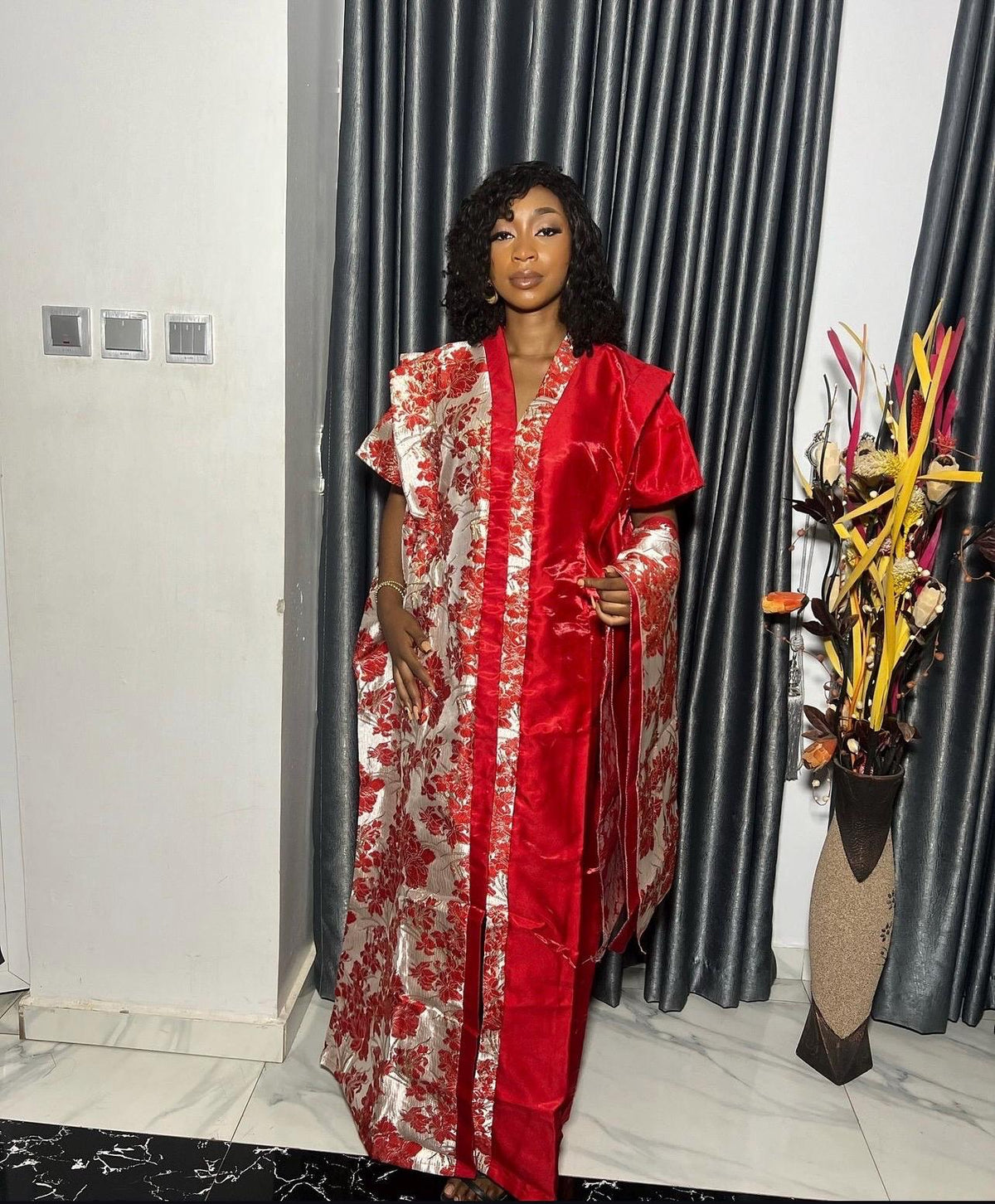 African Mikado Brocade Boubou | Kaftan Dress with Scarf