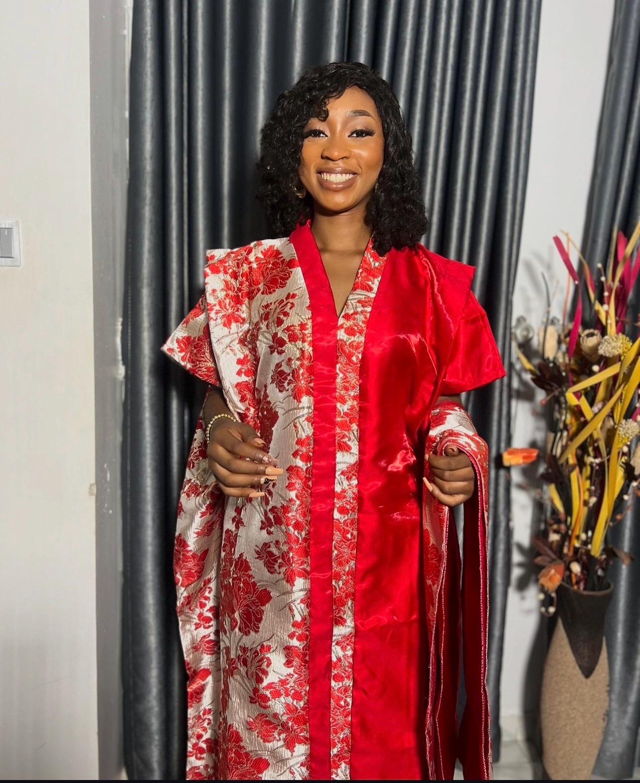 African Mikado Brocade Boubou | Kaftan Dress with Scarf