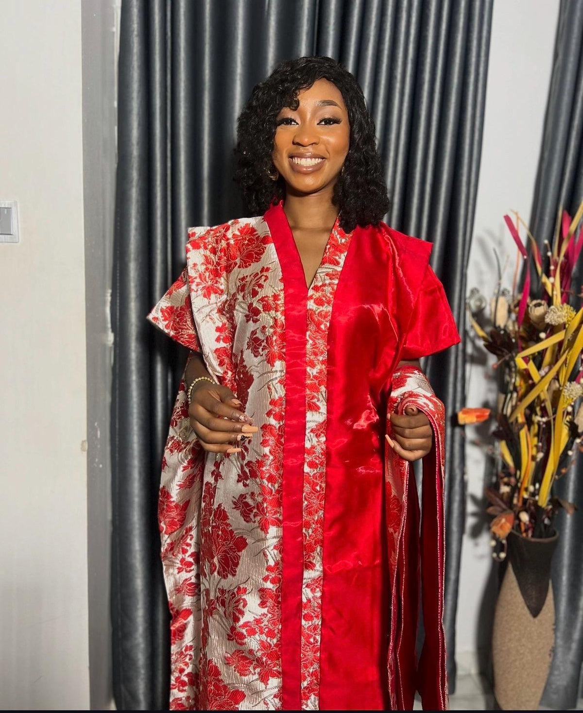 African Mikado Brocade Boubou | Kaftan Dress with Scarf