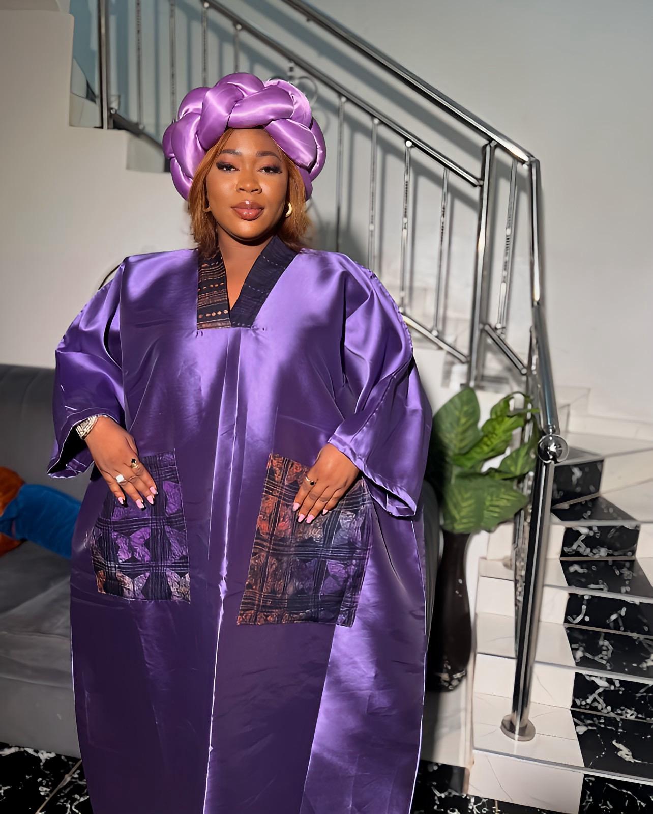 African Mikado Adire Boubou | Headband Included, One Size