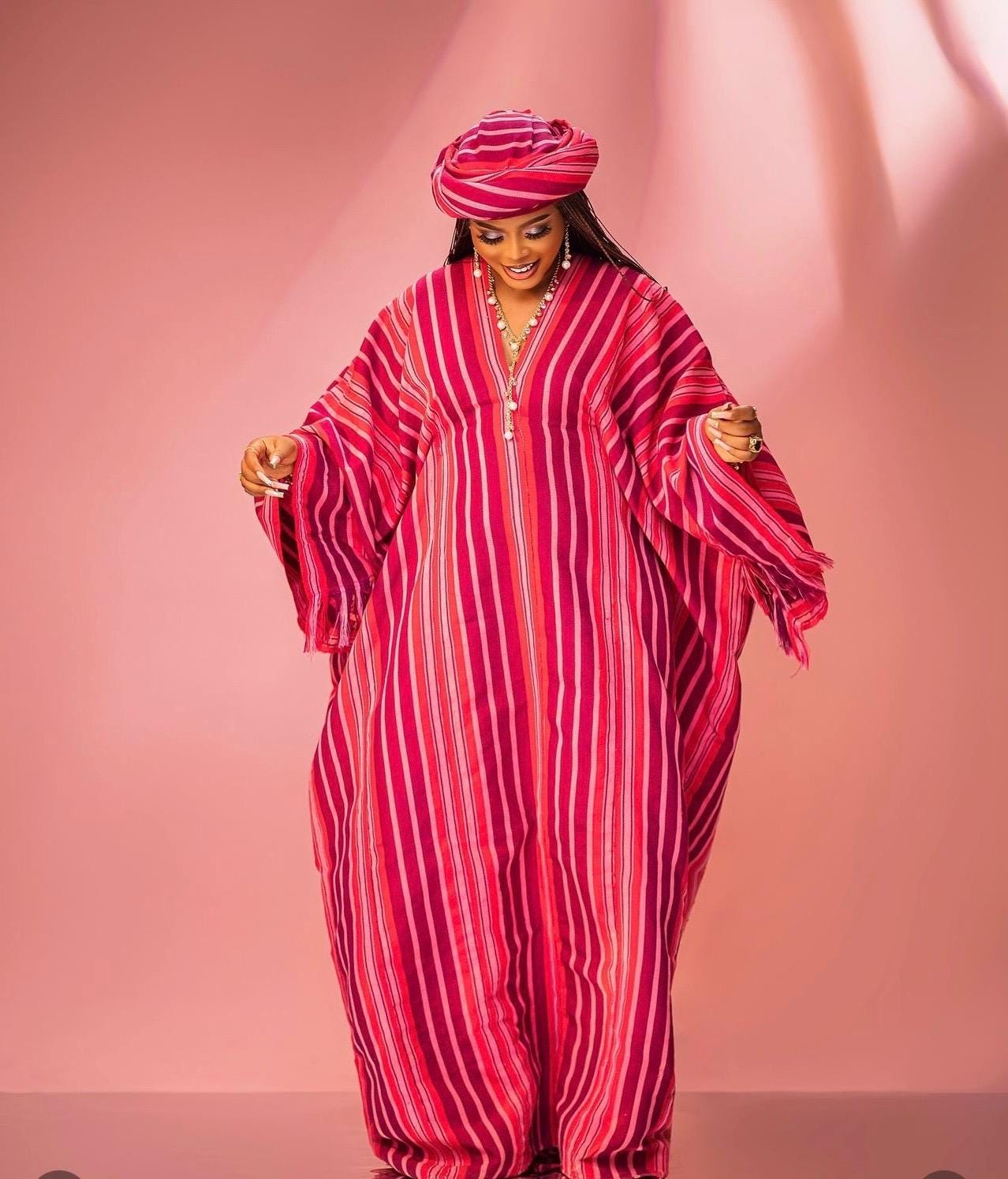 Handmade Aso Oke Boubou Gown | Nigerian Kaftan with Scarf