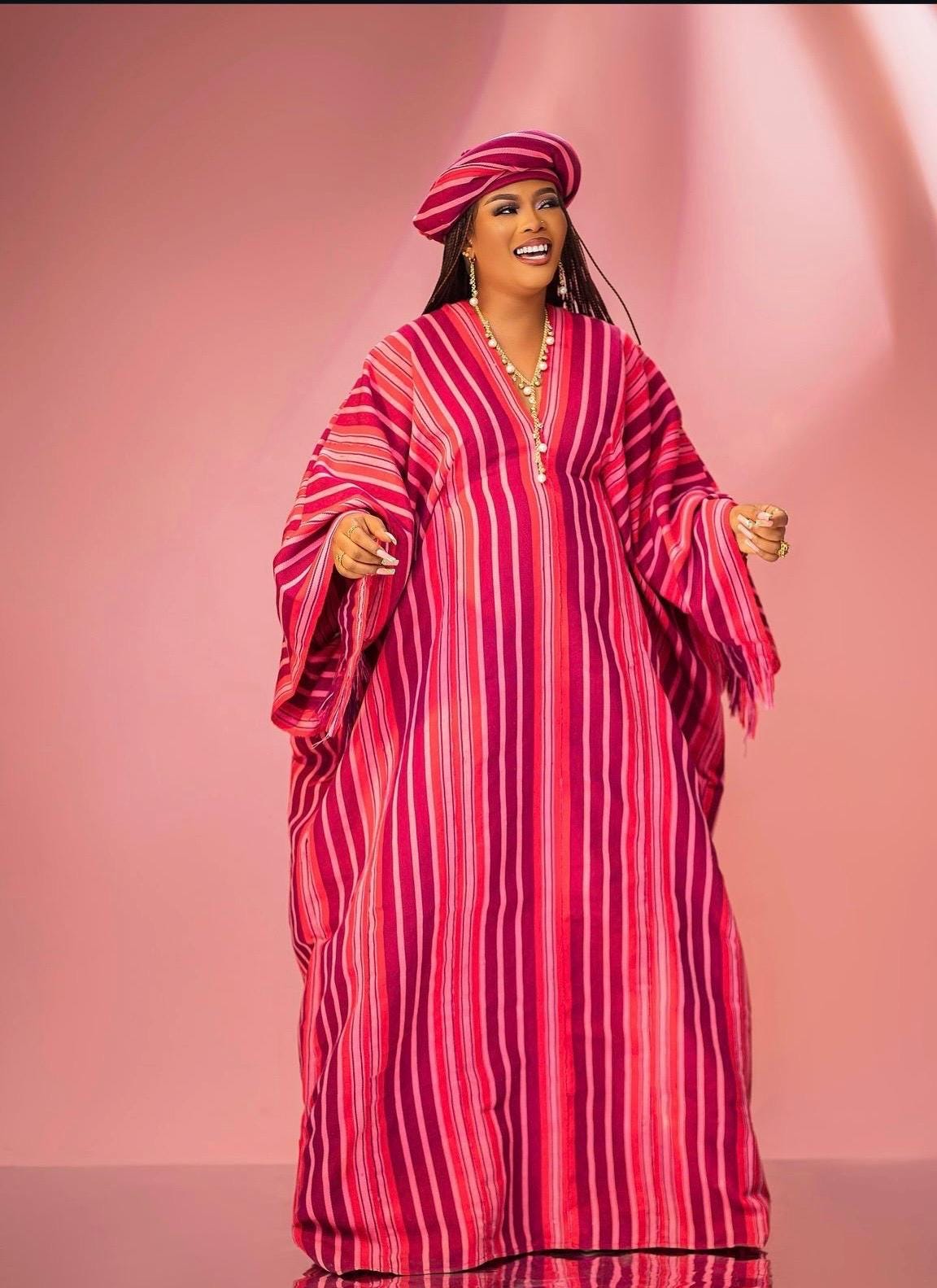 Handmade Aso Oke Boubou Gown | Nigerian Kaftan with Scarf