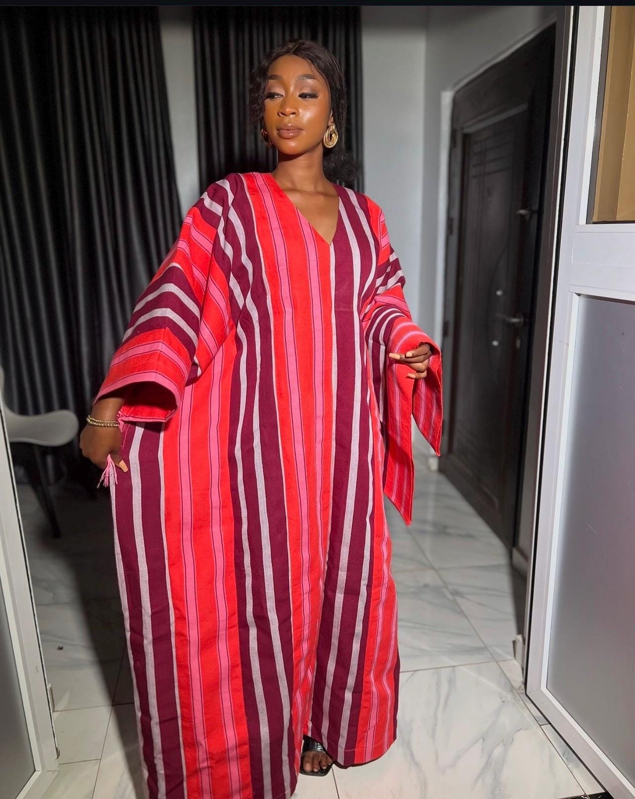Handmade Aso Oke Boubou Gown | Nigerian Kaftan with Scarf