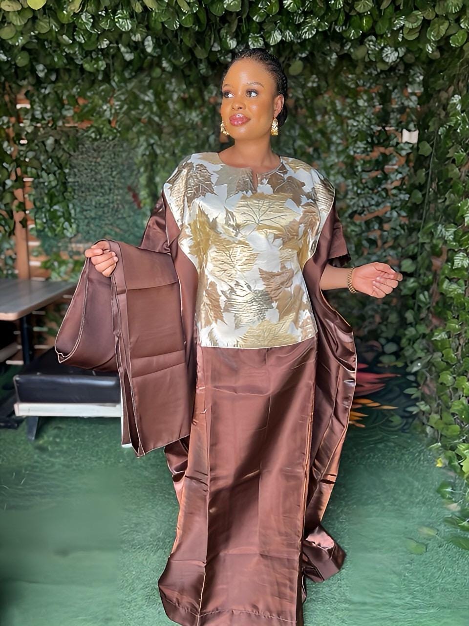 Liquid Mikado Brocade Boubou | African Kaftan Dress with Scarf