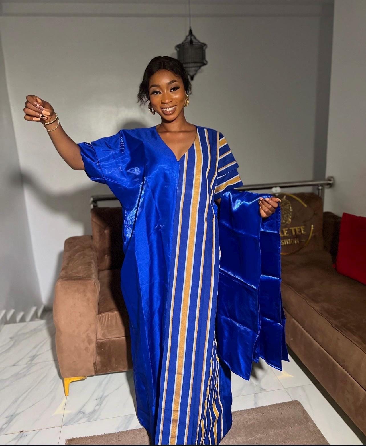 Mikado Aso Oke Boubou | Nigerian Kaftan Dress with Scarf