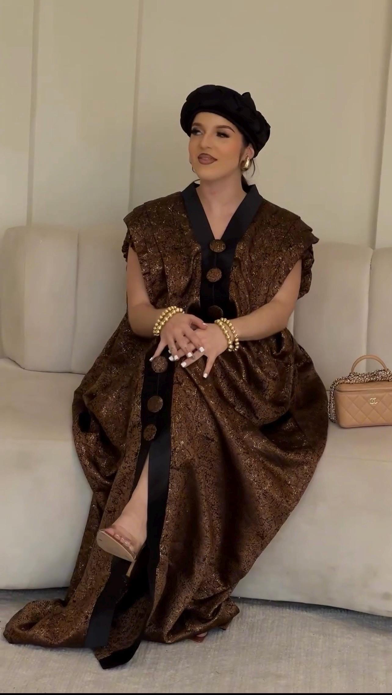European Brocade Boubou Dress with Matching Turban | Modest Kaftan
