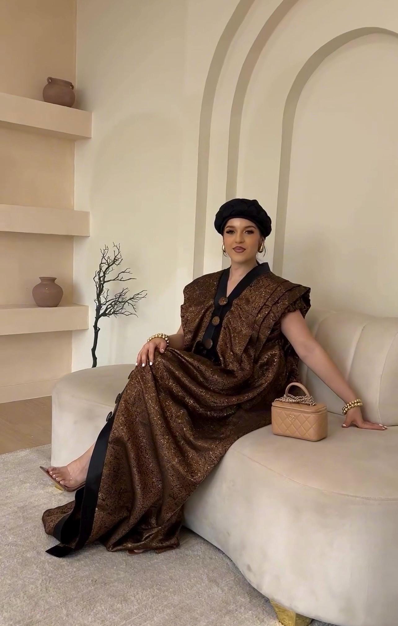 European Brocade Boubou Dress with Matching Turban | Modest Kaftan