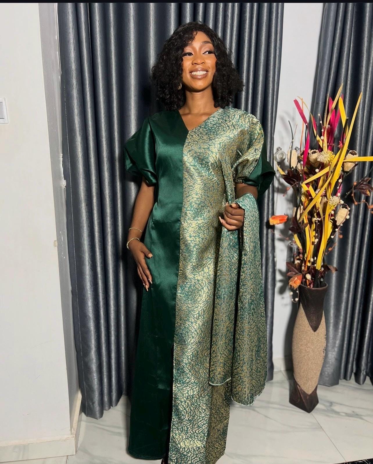 Mikado Brocade Boubou Kaftan | Nigerian Dress with Scarf