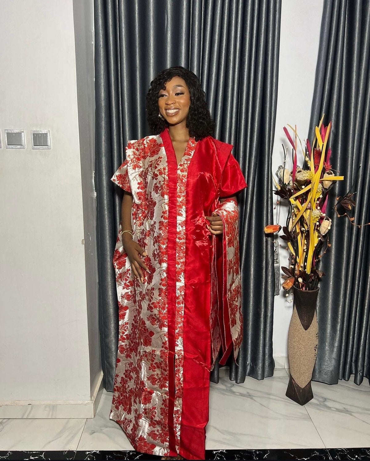 African Mikado Brocade Boubou | Kaftan Dress with Scarf