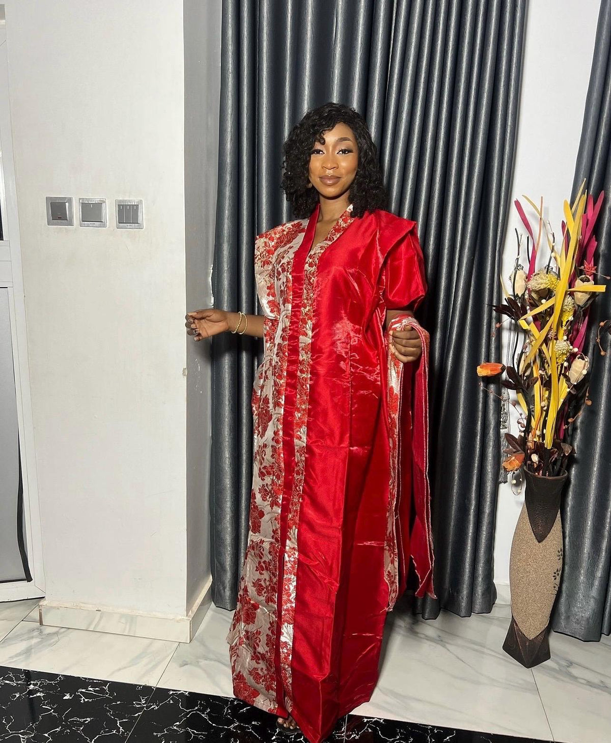 African Mikado Brocade Boubou | Kaftan Dress with Scarf