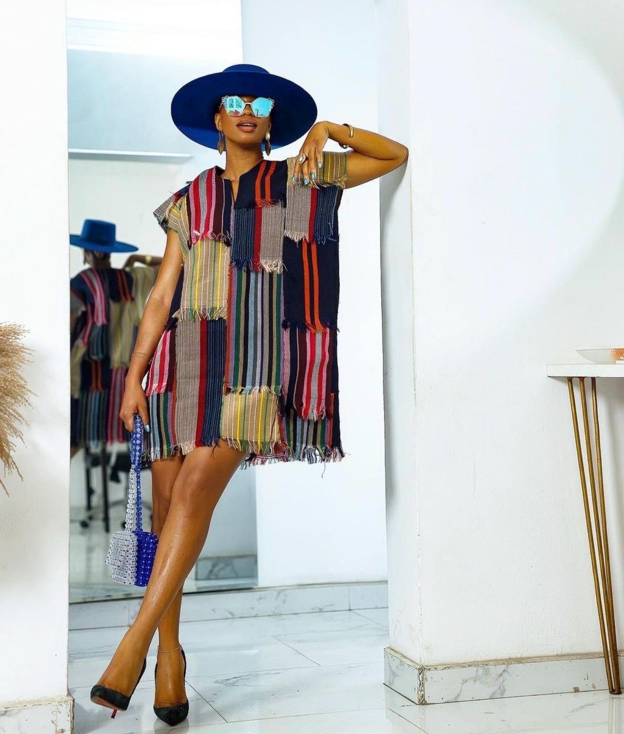 African Aso oke dress| Short danshiki | Kaftan| African wear | Nigerian made | Party dress
