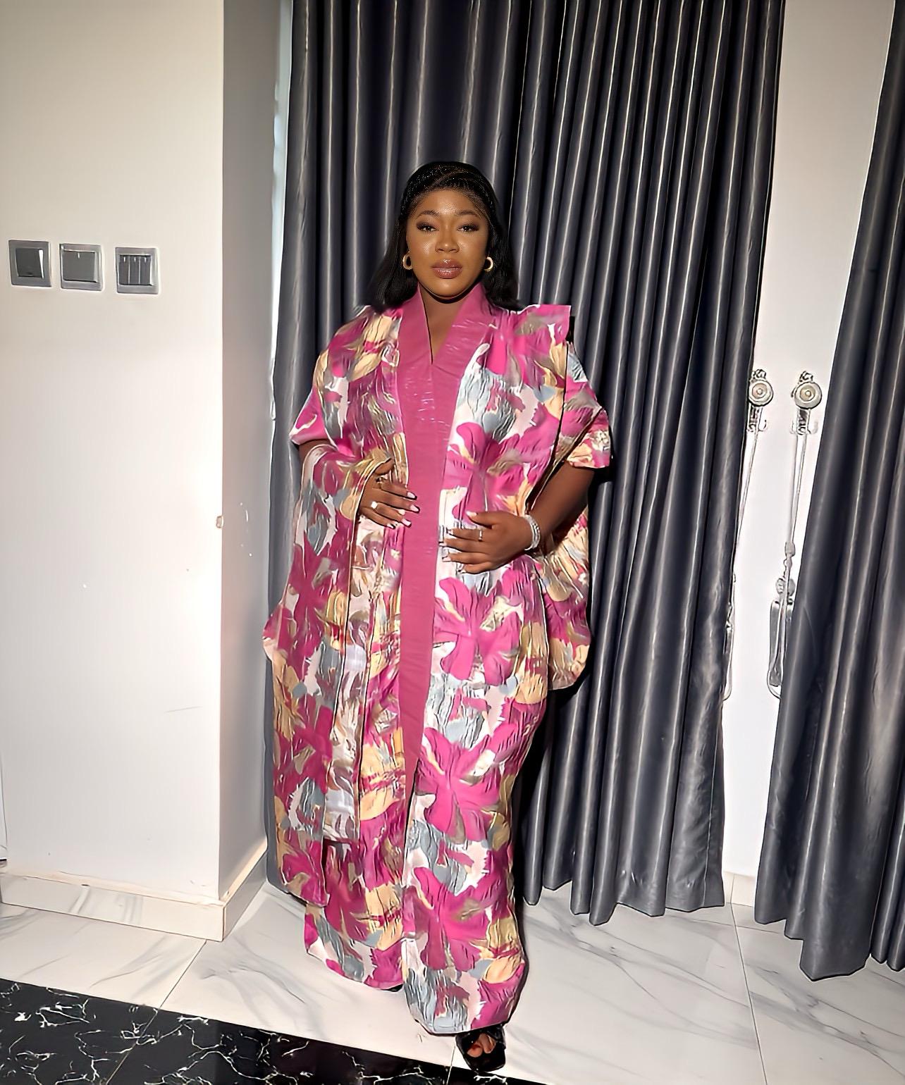 Floral Brocade Boubou Dress | African Kaftan, Party Gown w/ Scarf