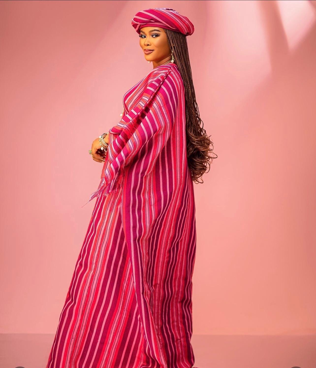 Handmade Aso Oke Boubou Gown | Nigerian Kaftan with Scarf