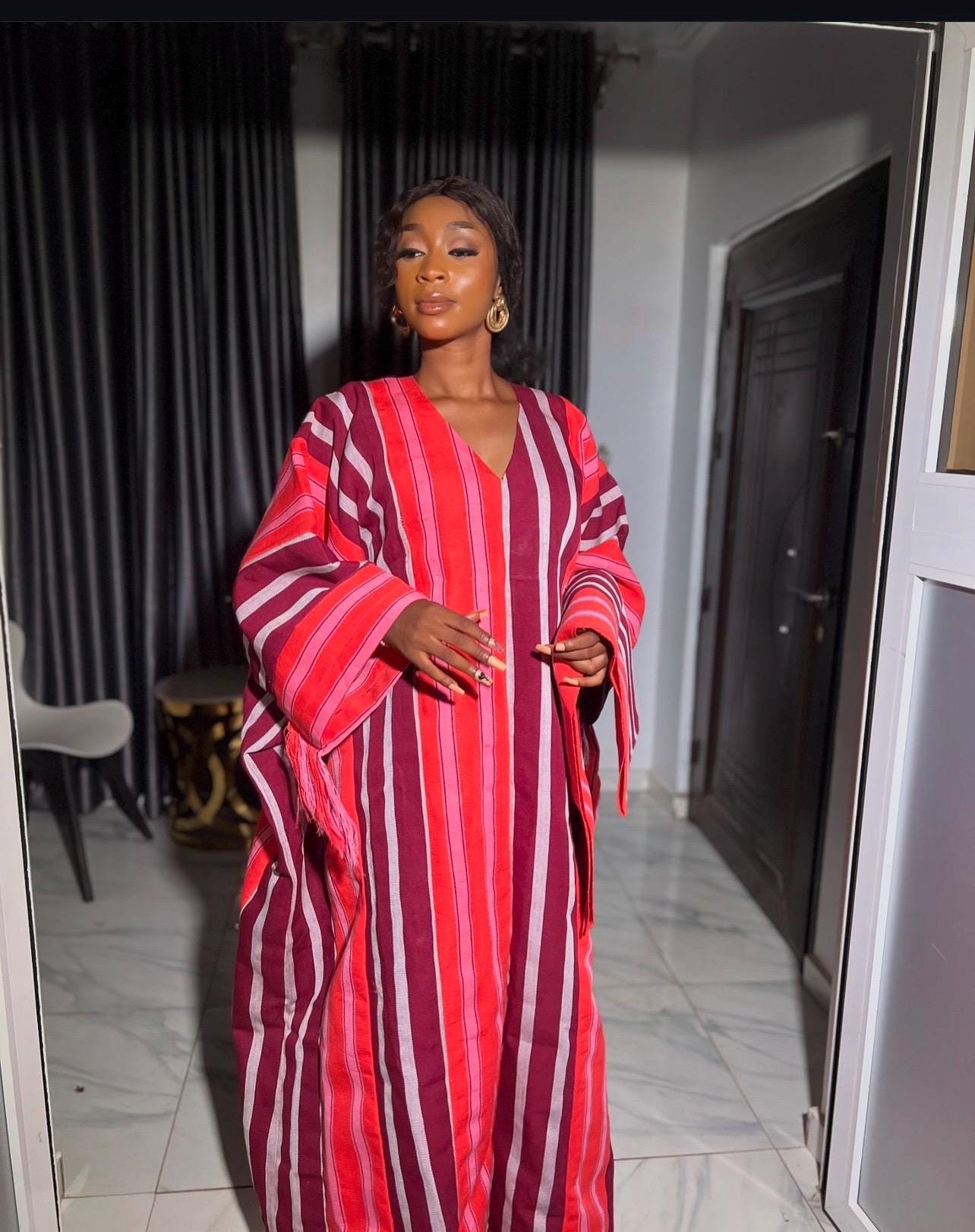 Handmade Aso Oke Boubou Gown | Nigerian Kaftan with Scarf