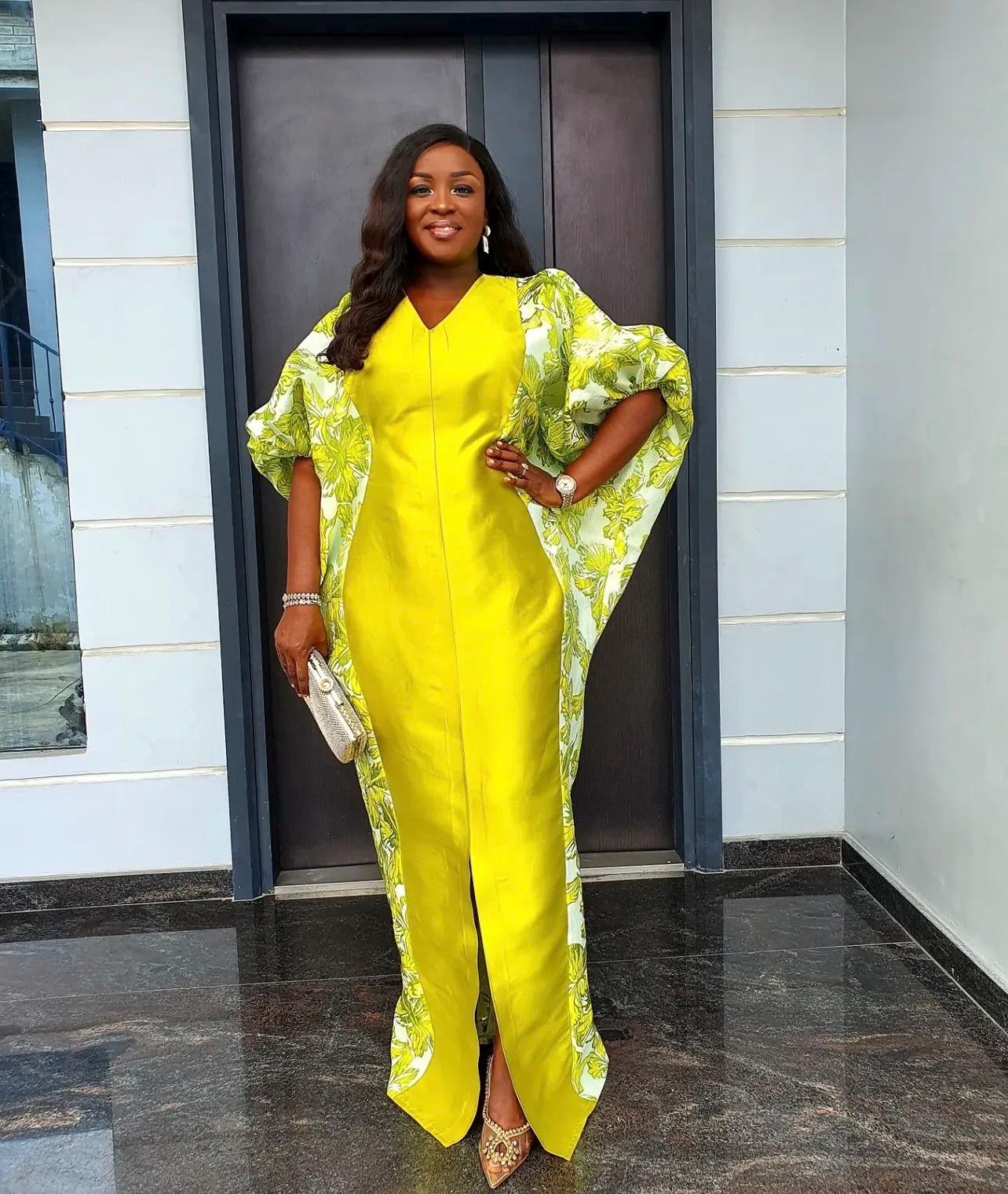 Olive Green Mikado Brocade Boubou | Nigerian Kaftan Dress with Scarf