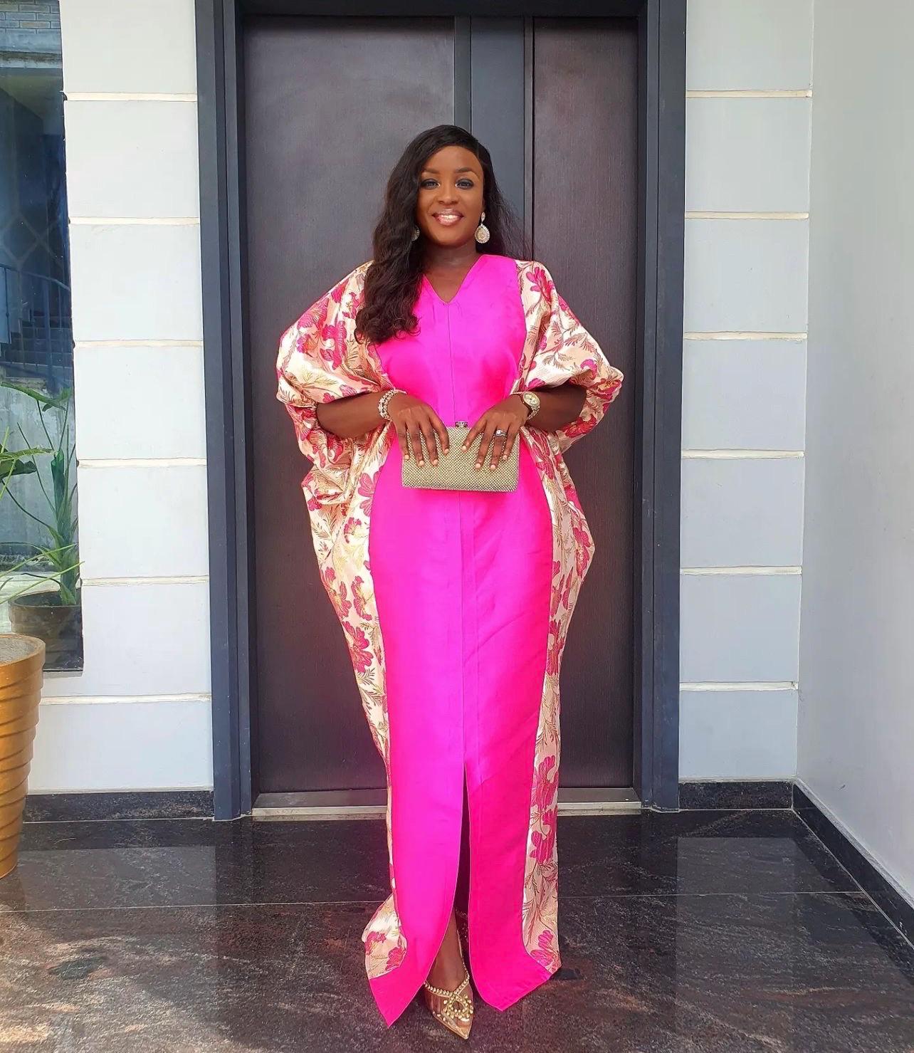 Pink Mikado Brocade Boubou | Nigerian Kaftan Dress, One Size