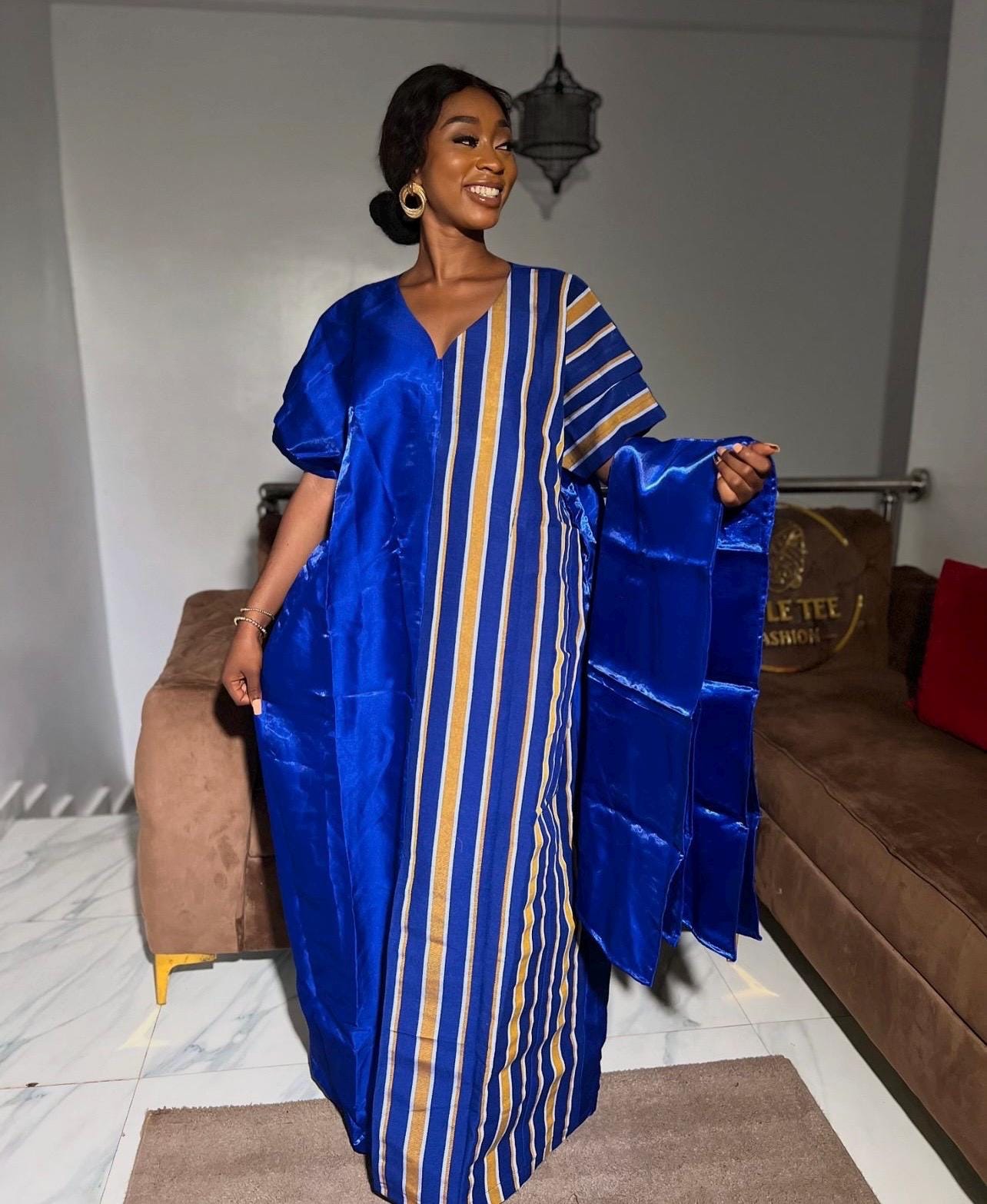 Mikado Aso Oke Boubou | Nigerian Kaftan Dress with Scarf