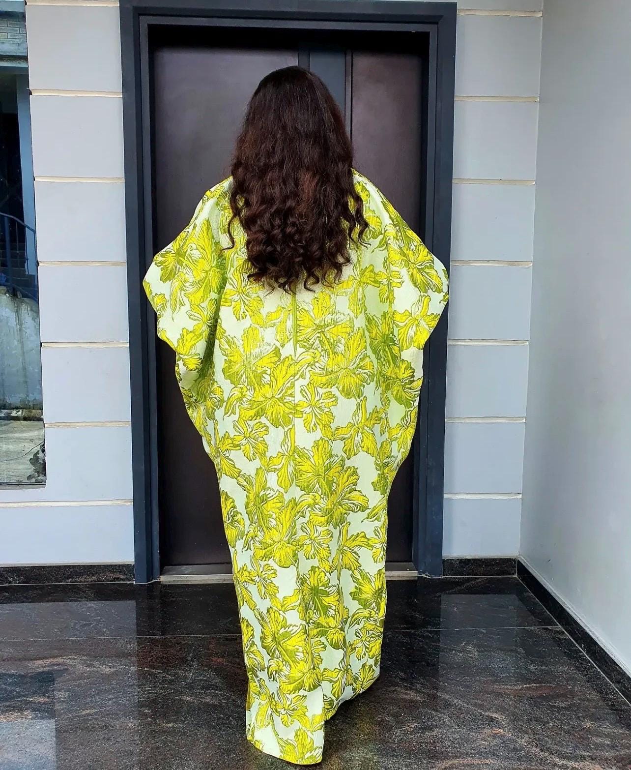 Olive Green Mikado Brocade Boubou | Nigerian Kaftan Dress with Scarf