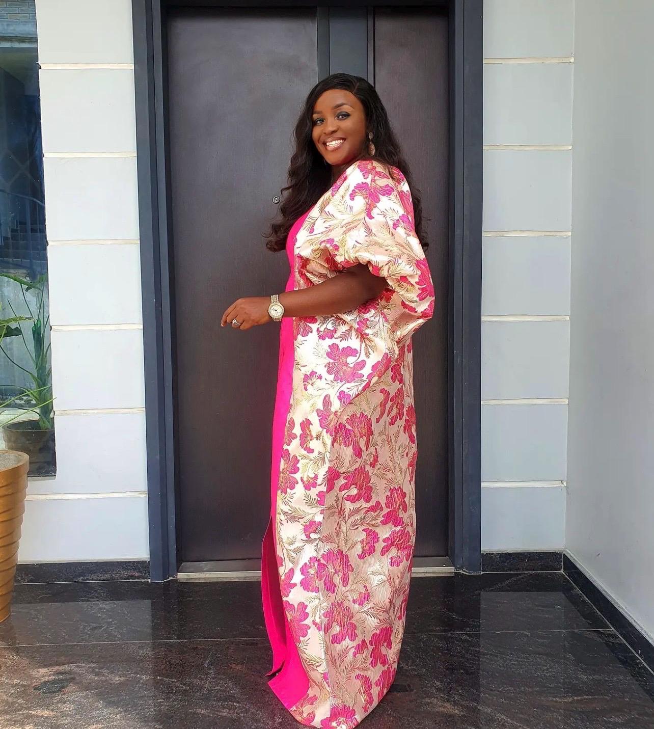 Pink Mikado Brocade Boubou | Nigerian Kaftan Dress, One Size