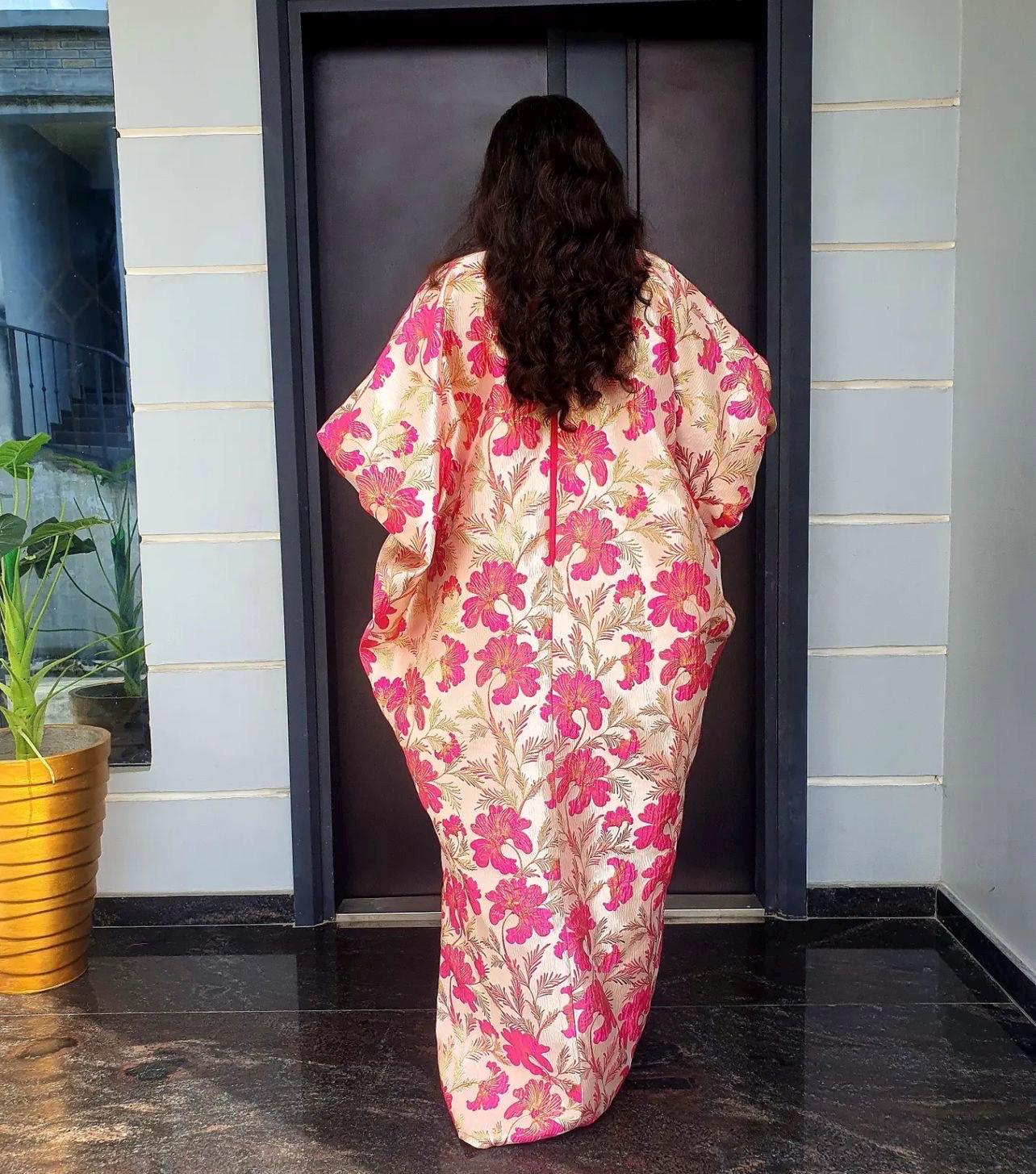 Pink Mikado Brocade Boubou | Nigerian Kaftan Dress, One Size