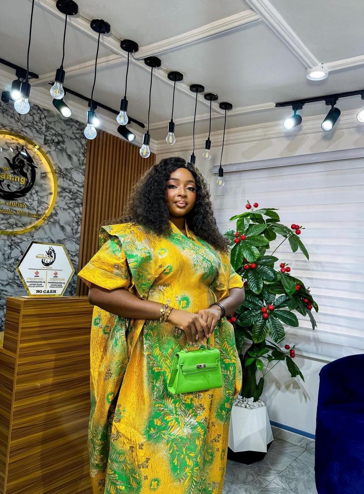 European Brocade Boubou Dress | Rich Aunty Kaftan, Scarf Included
