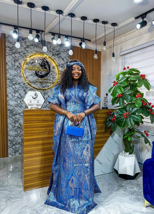 African Brocade Boubou Dress: Luxury Kaftan Jalabiya with Matching Scarf