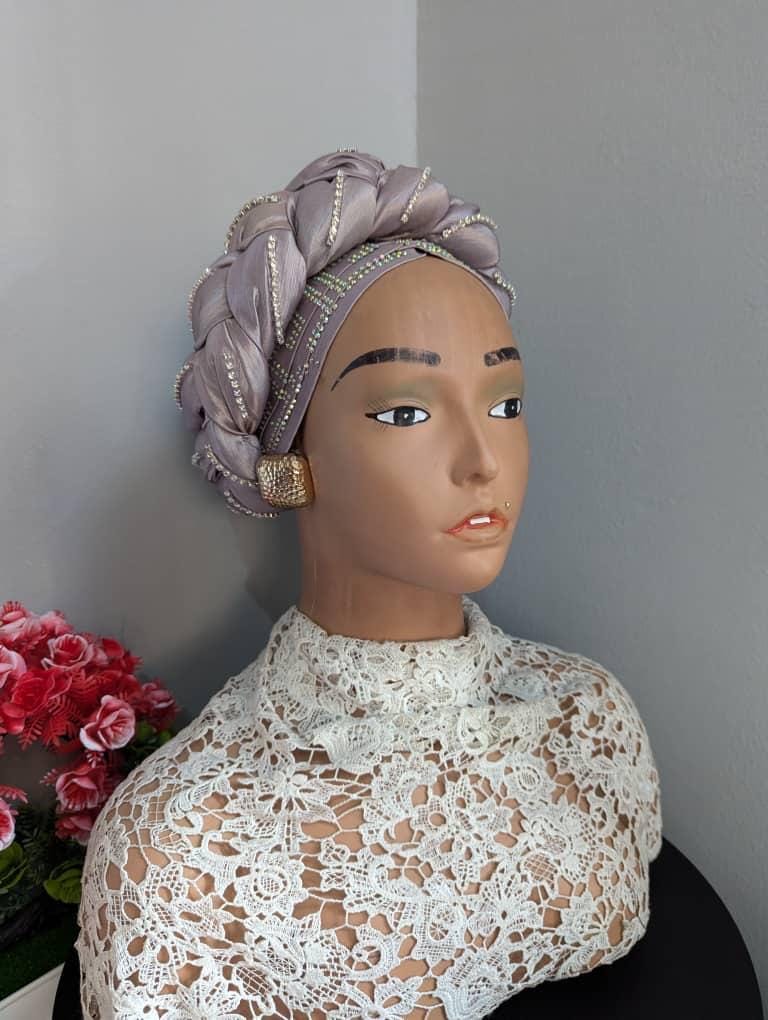 Luxury Crystal Duchess Silk Turban Hat | Pre-tied Headtie